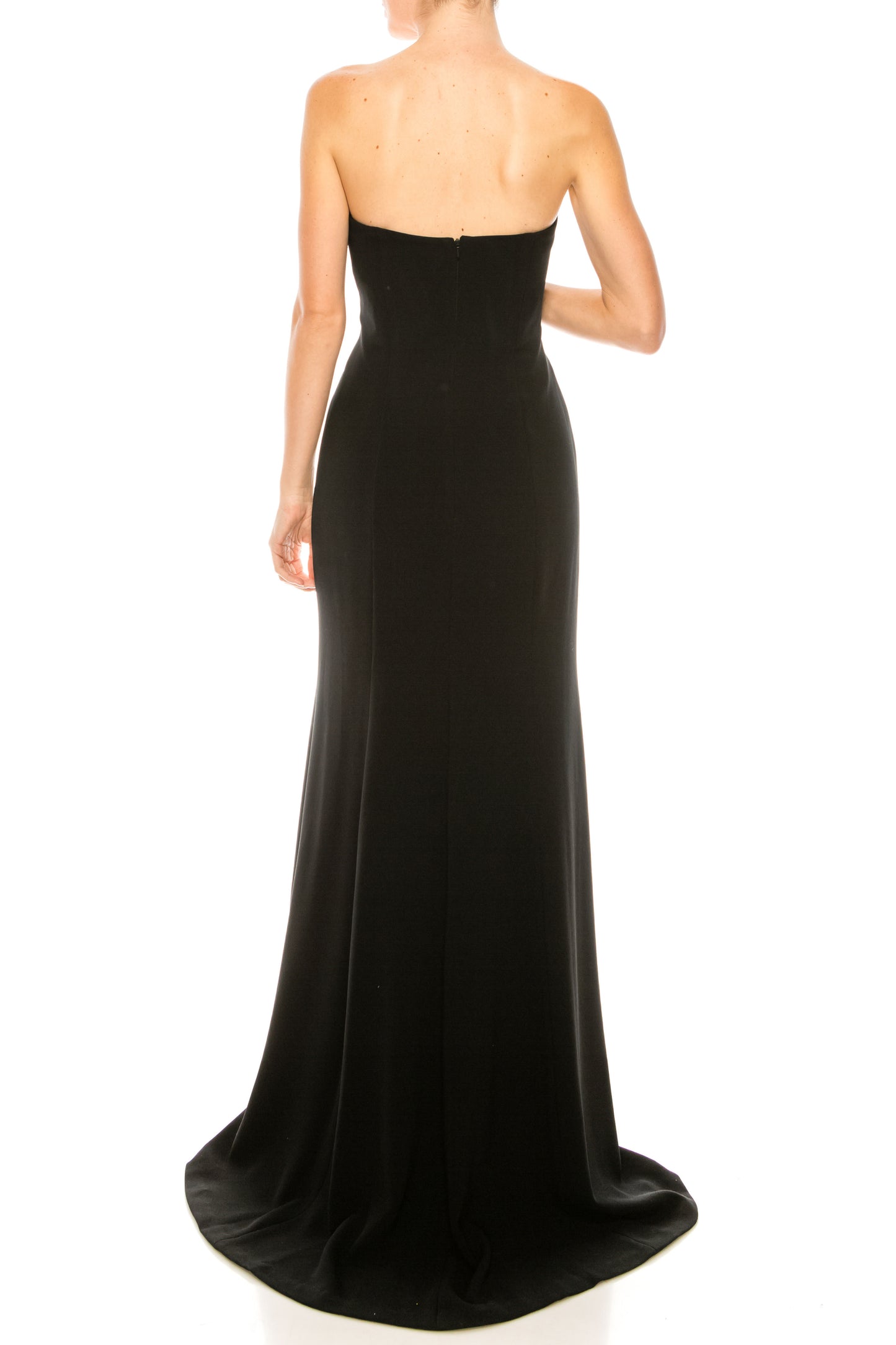 Theia Strapless Embroidered Neckline A-Line Crepe Dress