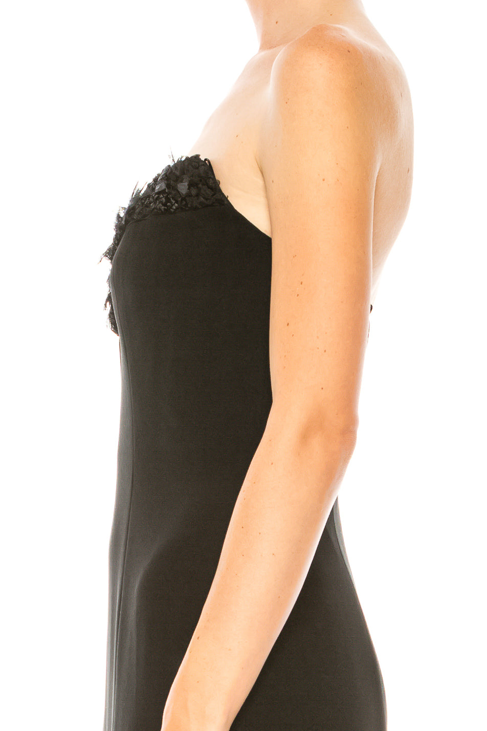 Theia Strapless Embroidered Neckline A-Line Crepe Dress