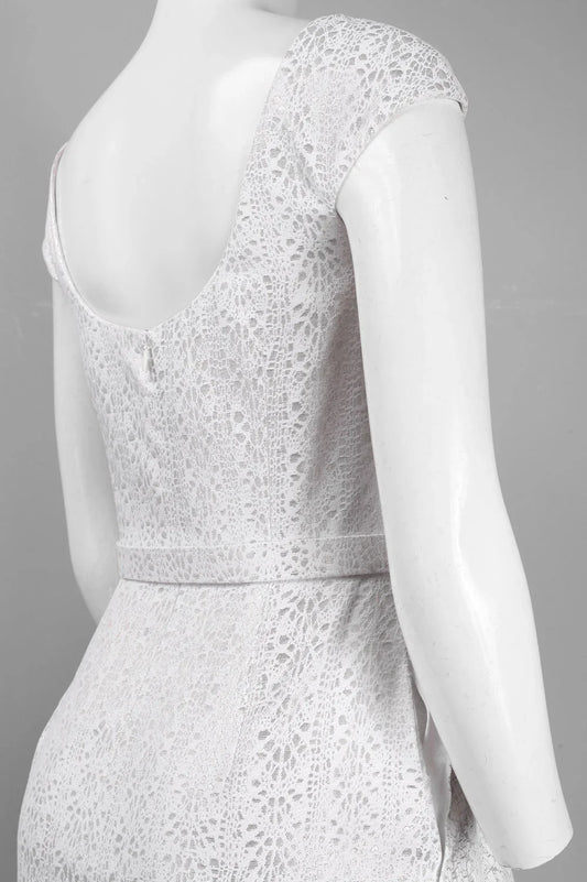 Theia Cap Sleeve Scoop Back Pleated A-Line Metallic Jacquard Dress with Belt