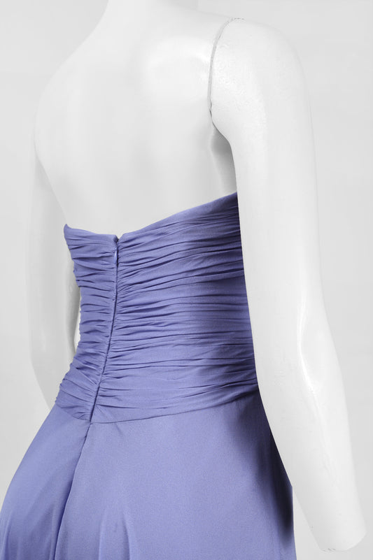 Theia Straight Across Embellished Front Ruched Crossed Zipper Back Silk Dress