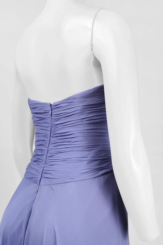 Theia Straight Across Embellished Front Ruched Crossed Zipper Back Silk Dress