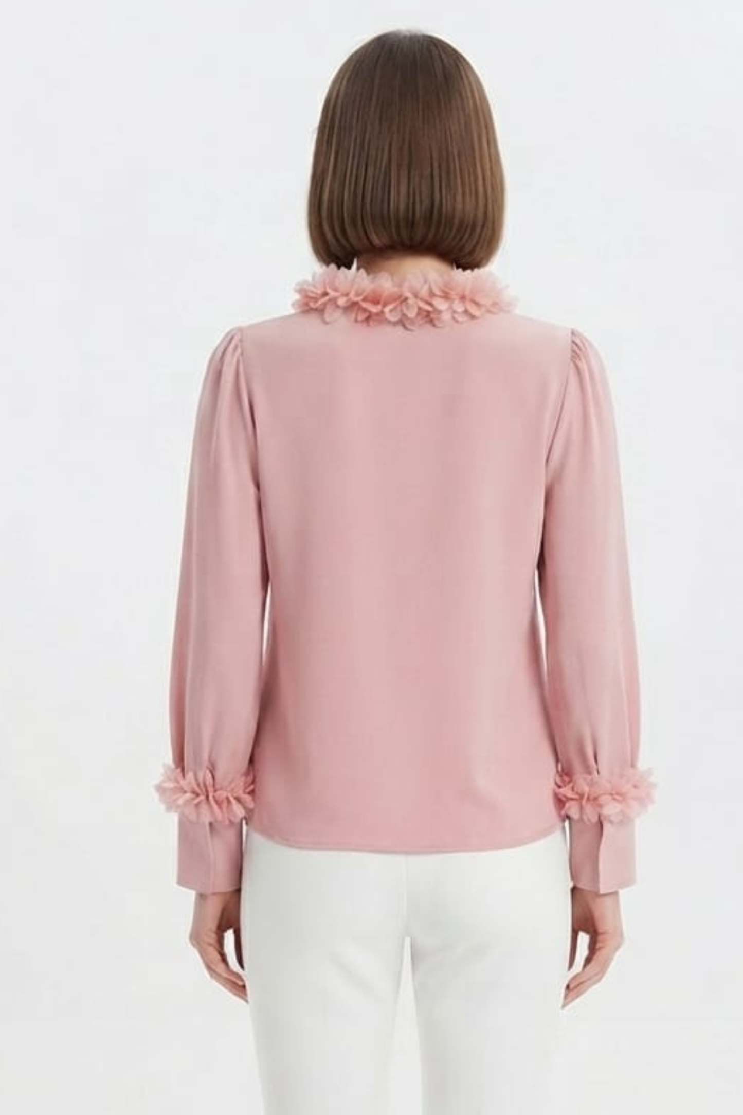 Vivid Ruffle-Trim V-Neck Button-Front Blouse