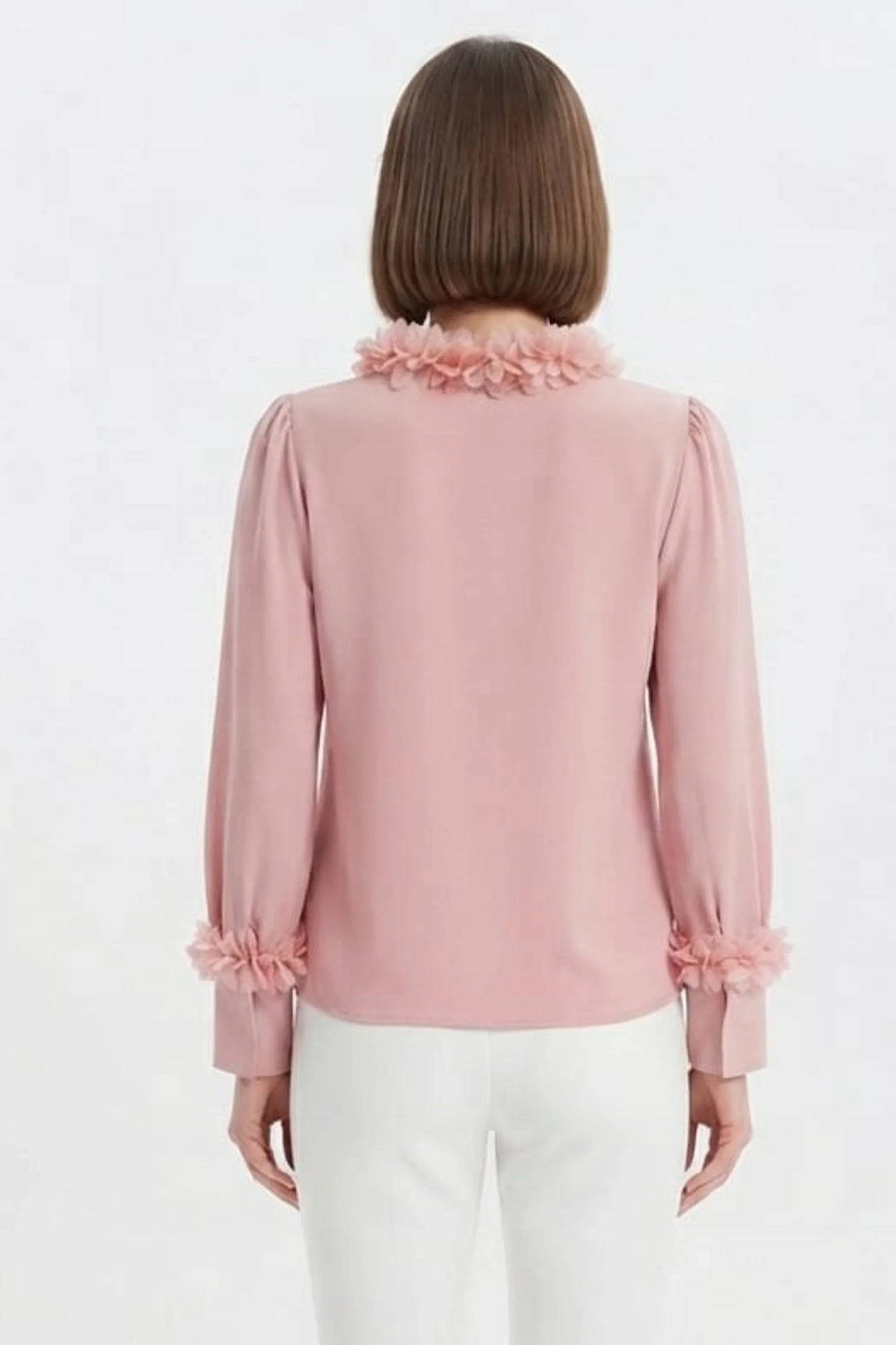 Vivid Ruffle-Trim V-Neck Button-Front Blouse