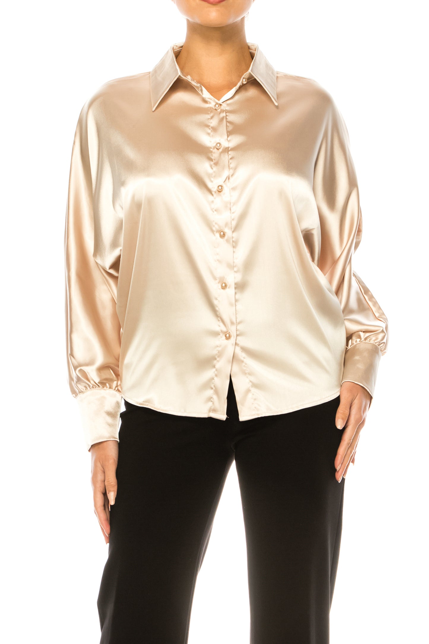 Vivid Long Sleeve Pearl Button Down Shirt
