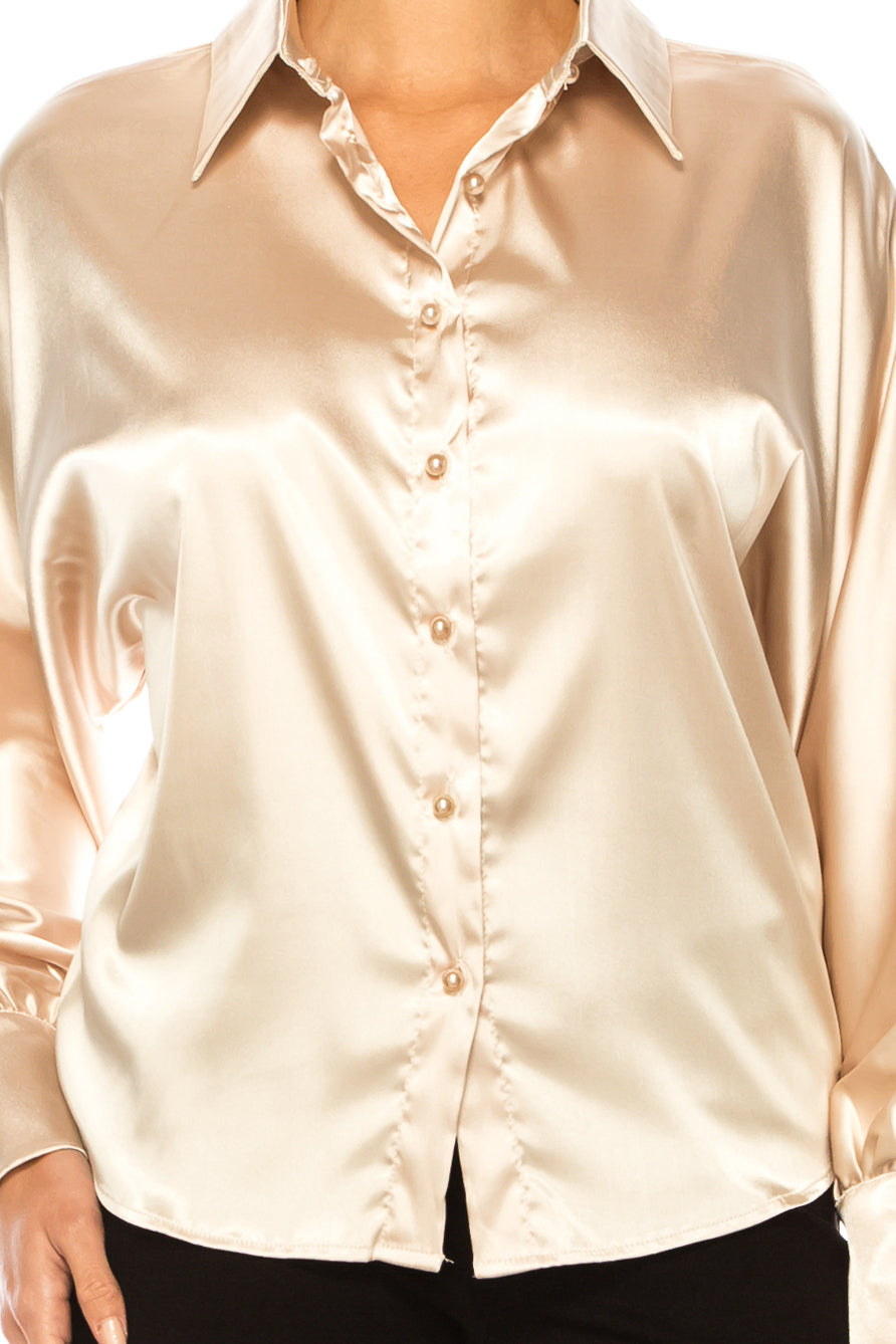 Vivid Long Sleeve Pearl Button Down Shirt