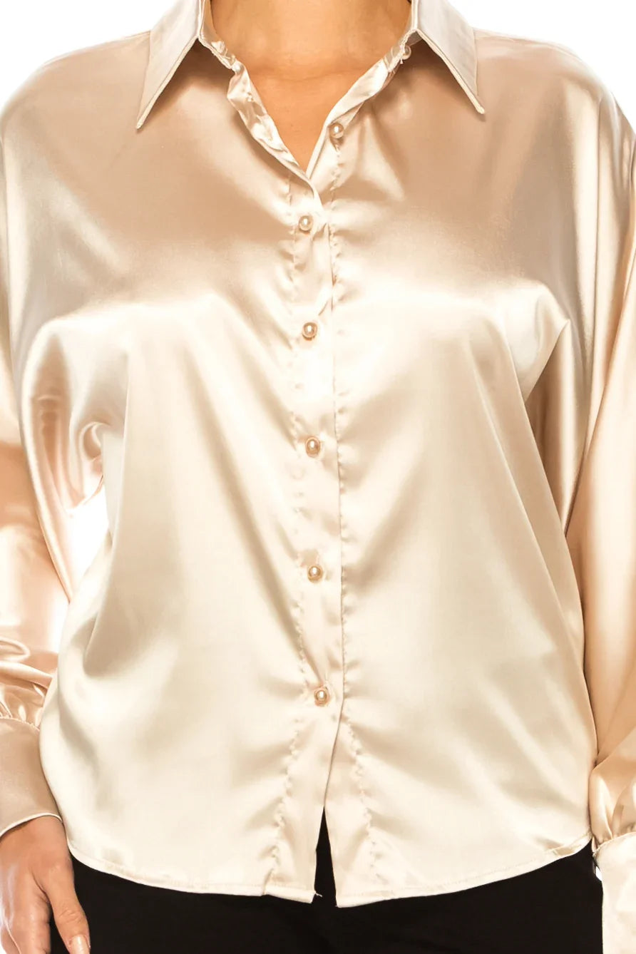 Vivid Long Sleeve Pearl Button Down Shirt