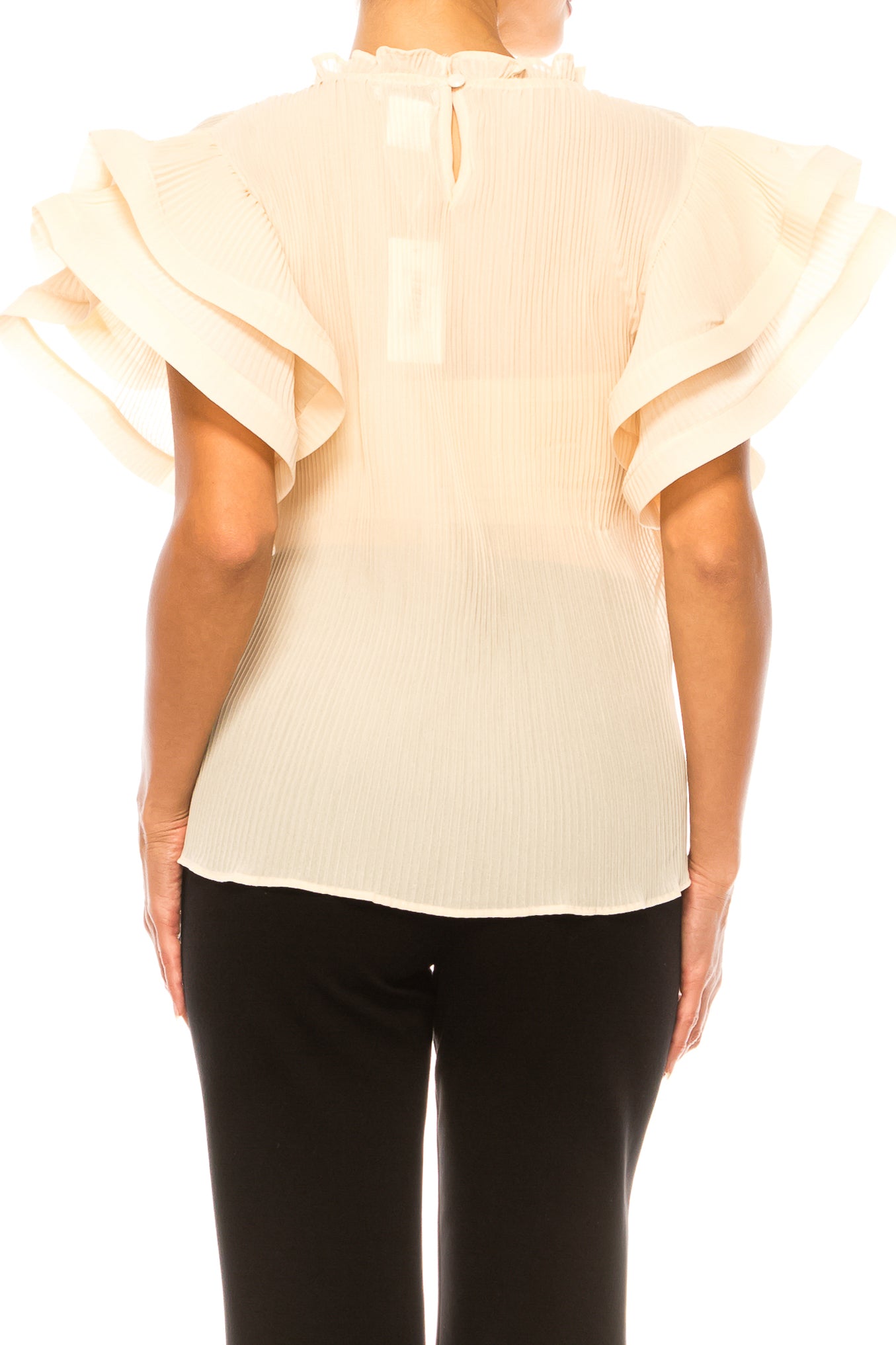 Vivid Short Tiered Sleeve Accordion Pleated Top