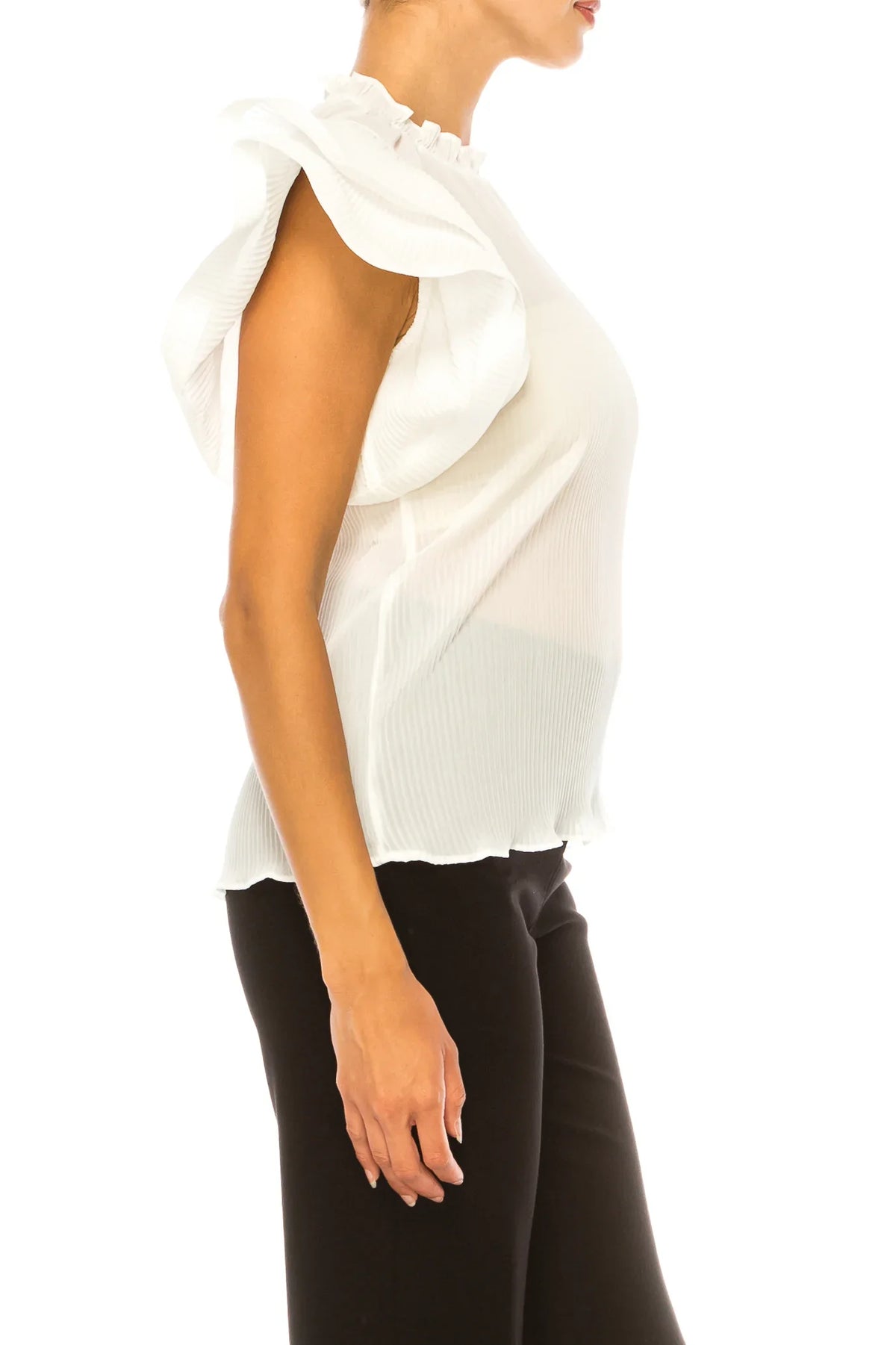 Vivid Short Tiered Sleeve Accordion Pleated Top