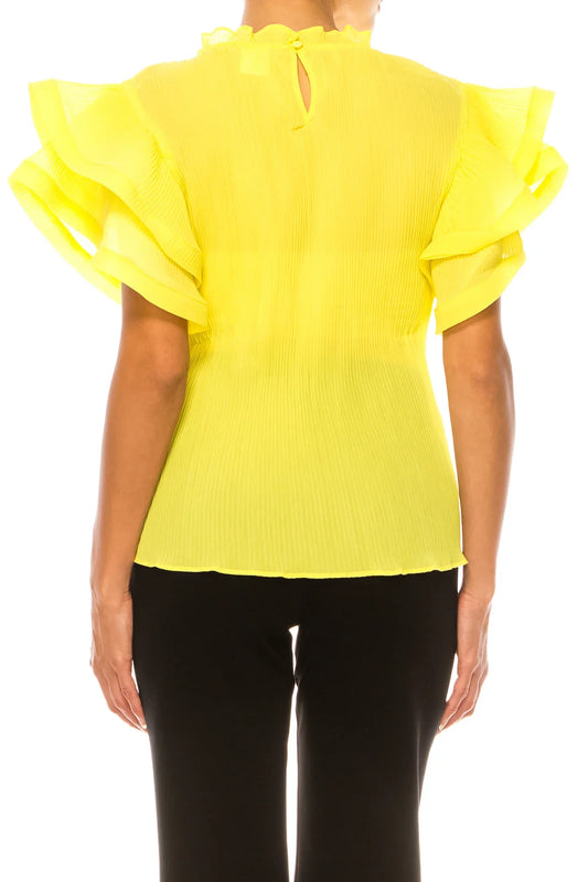 Vivid Short Tiered Sleeve Accordion Pleated Top