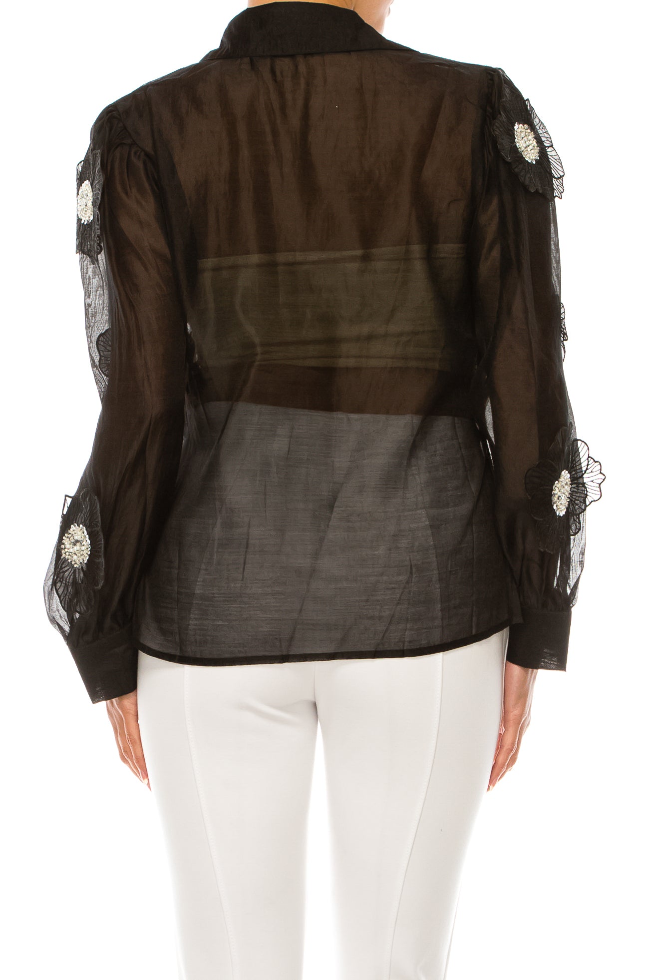 Vivid Floral Embellished Applique Button Down Top