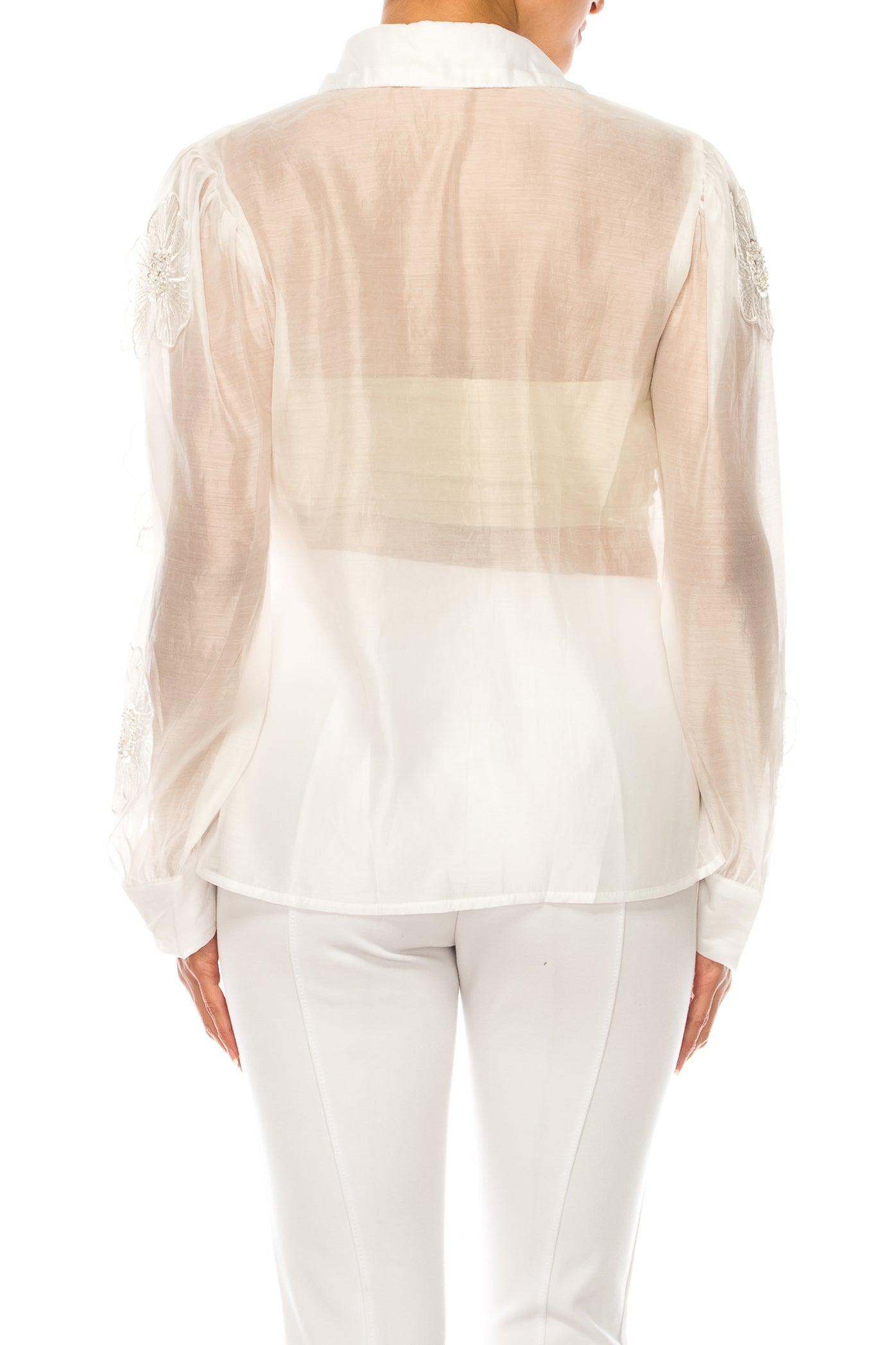 Vivid Floral Embellished Applique Button Down Top
