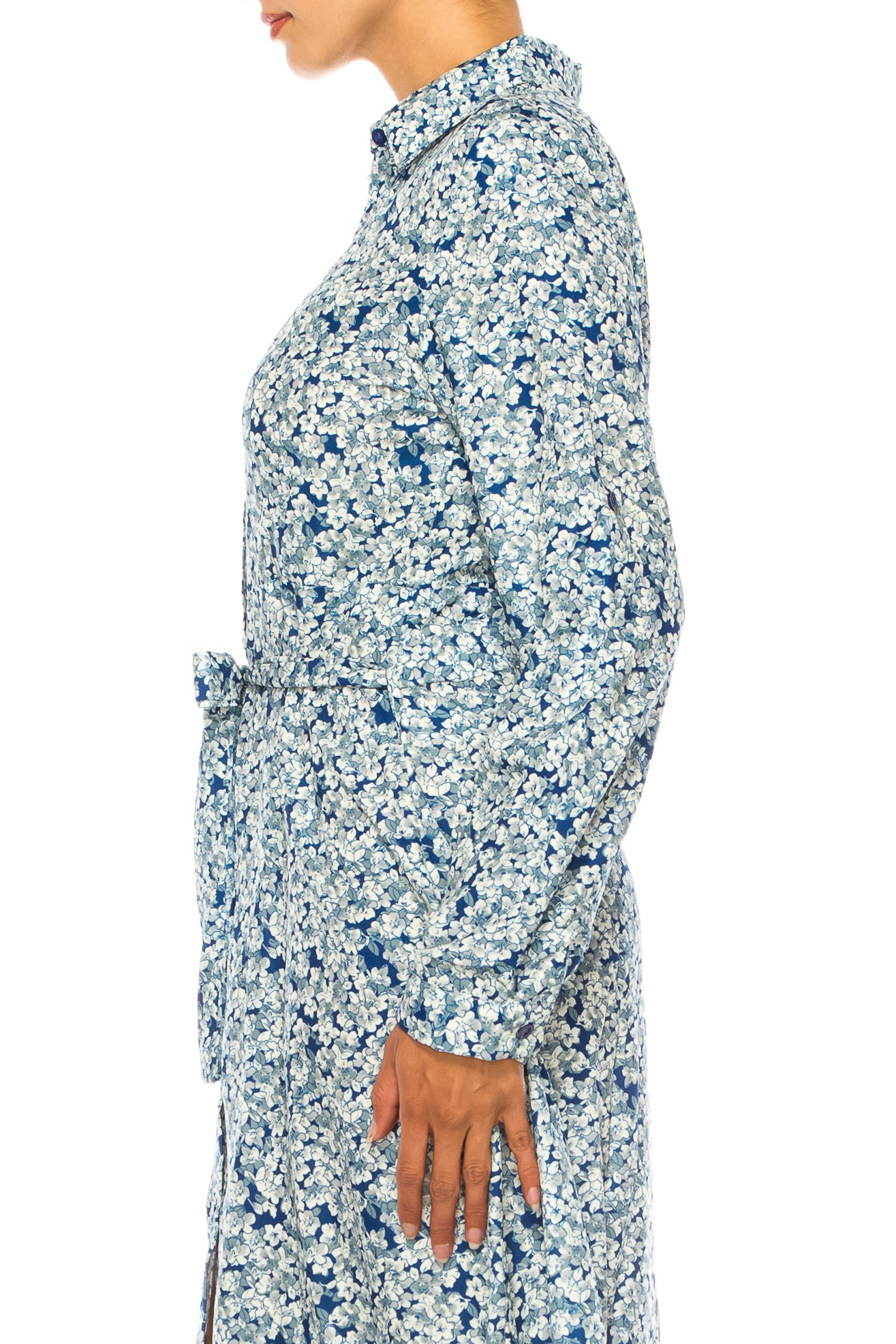 Vivid Long Sleeve Belted Floral Shirt Dress