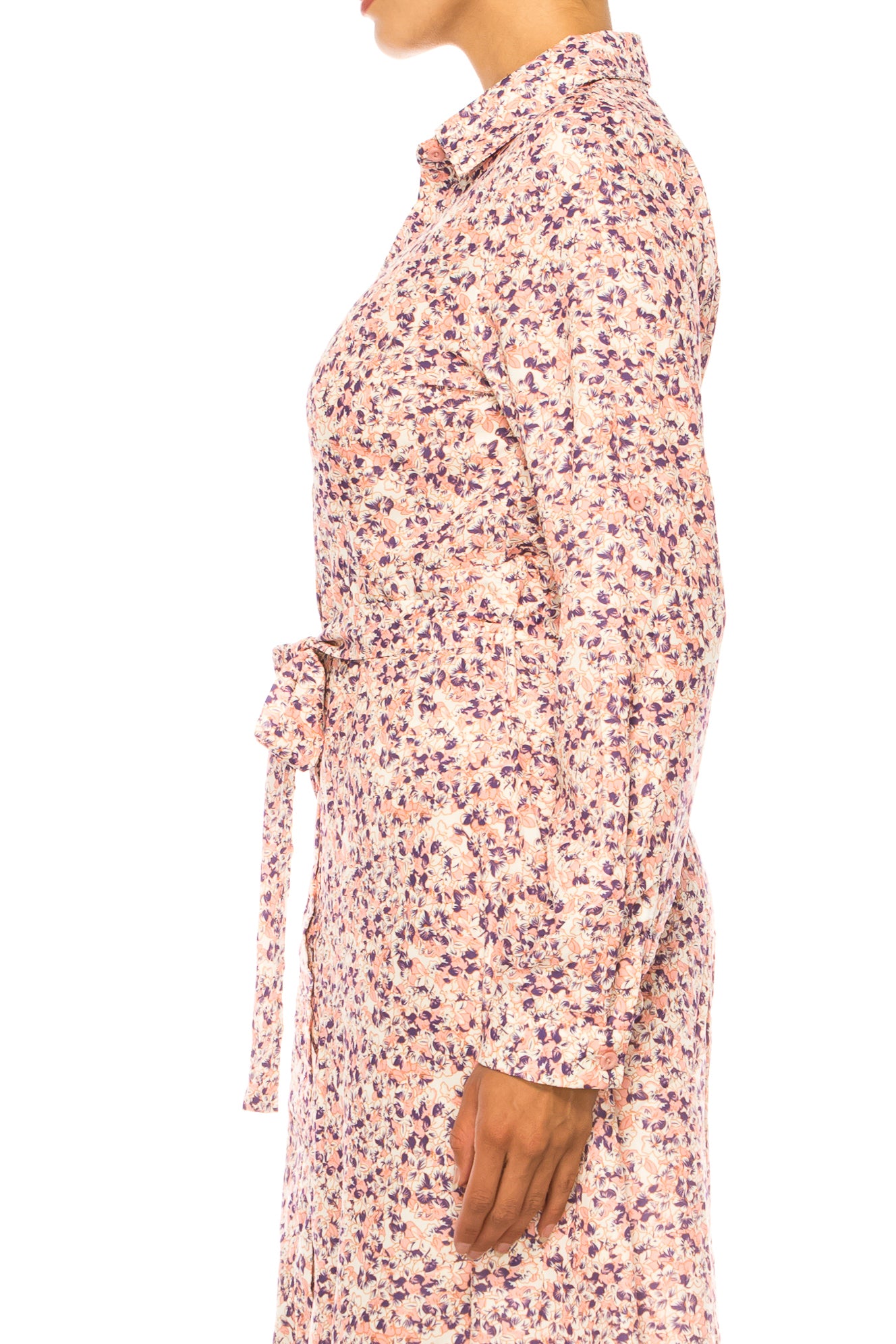 Vivid Long Sleeve Belted Floral Shirt Dress