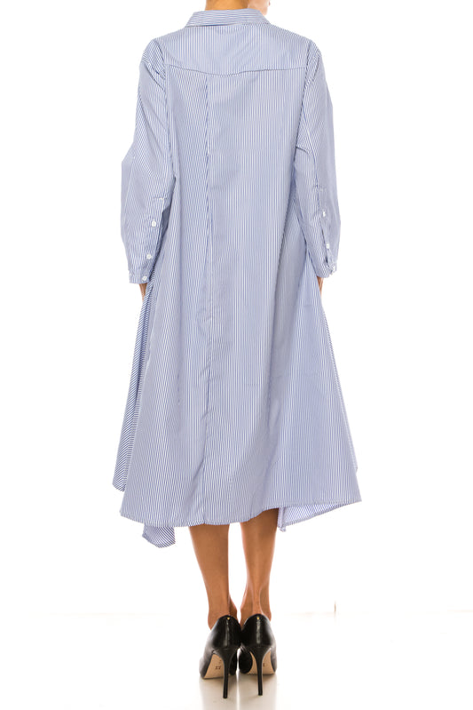 Vivid Long Sleeve Button-Down Shirt Dress