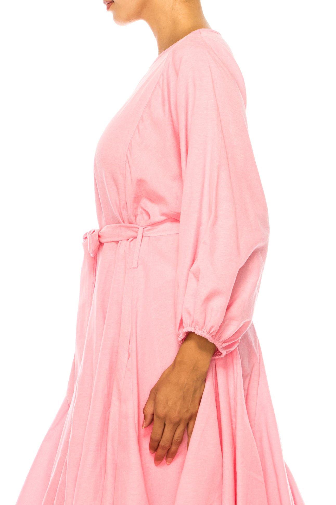 Vivid Long Sleeve Belted Godet Skirt Flared Dress