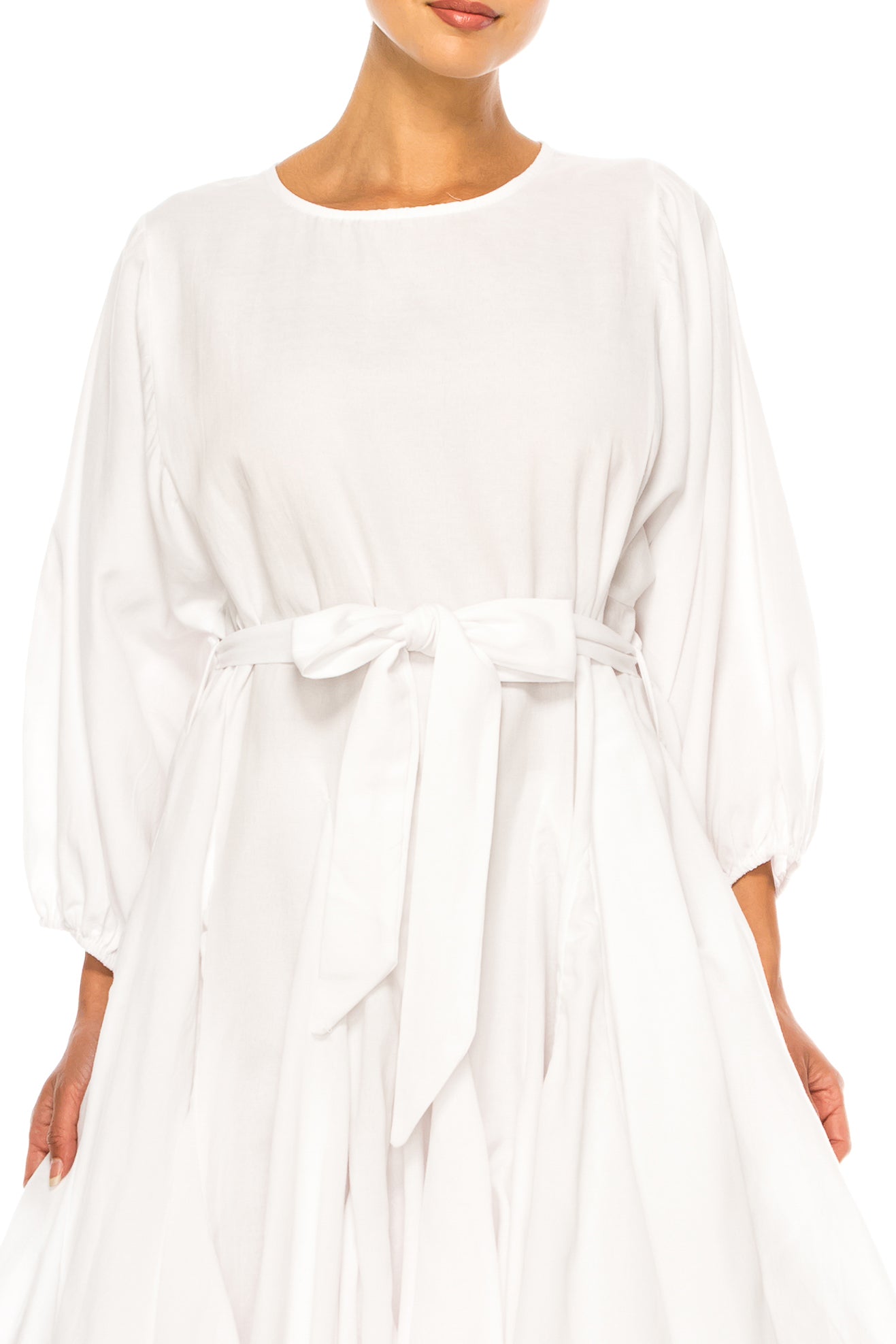 Vivid Long Sleeve Belted Godet Skirt Flared Dress