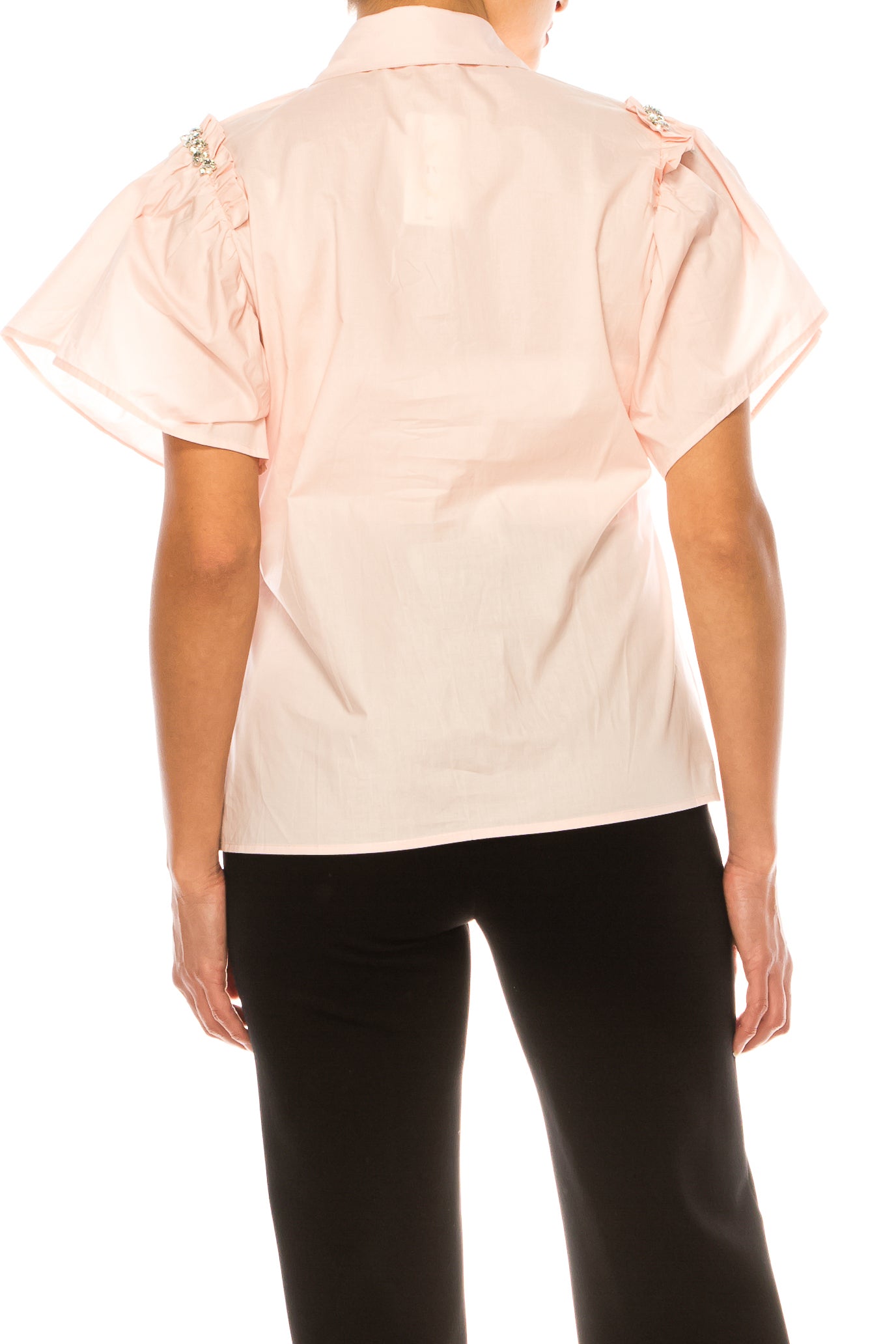 Vivid Short Sleeve Button-Down Bejeweled Shirt