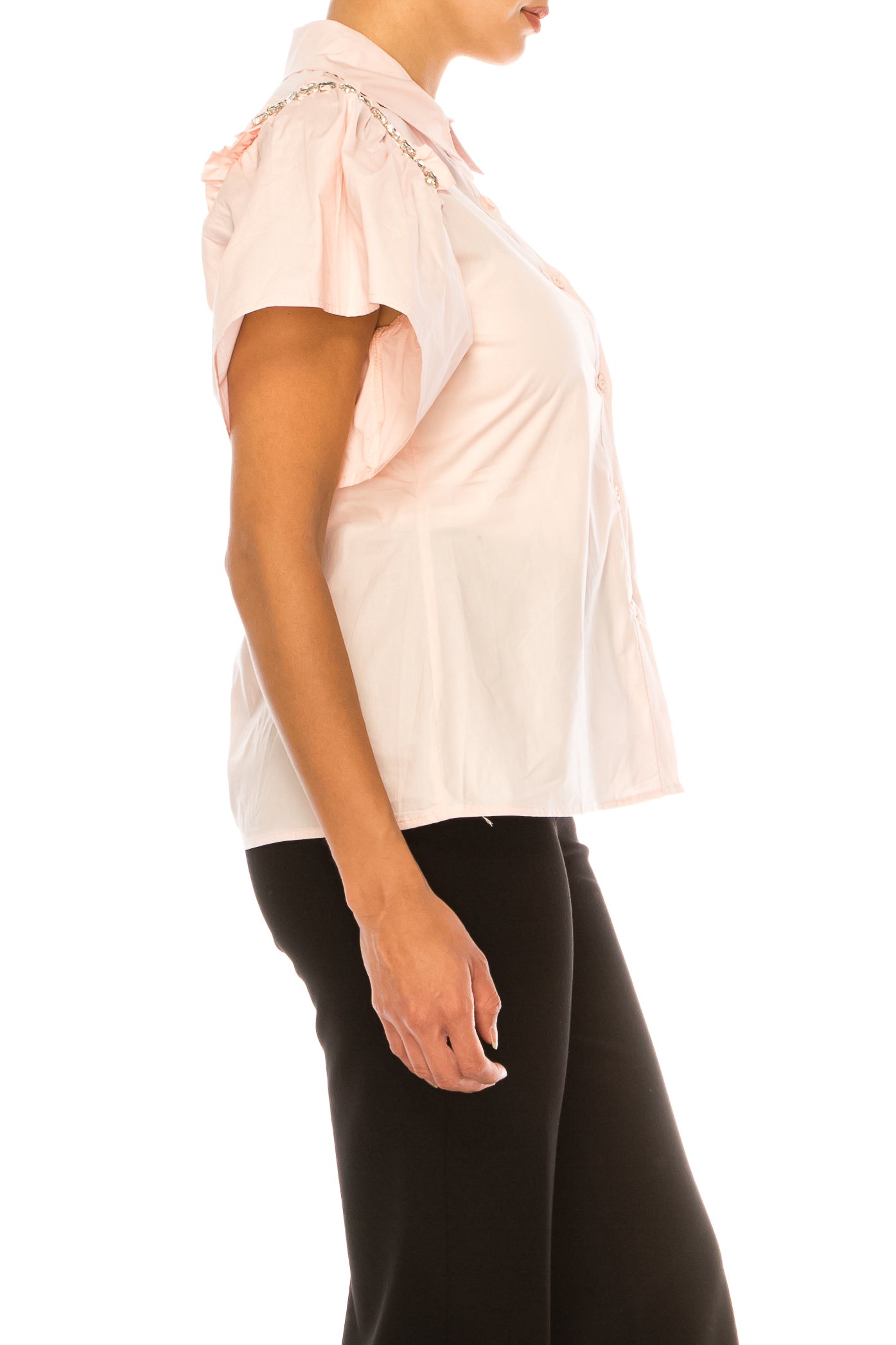 Vivid Short Sleeve Button-Down Bejeweled Shirt