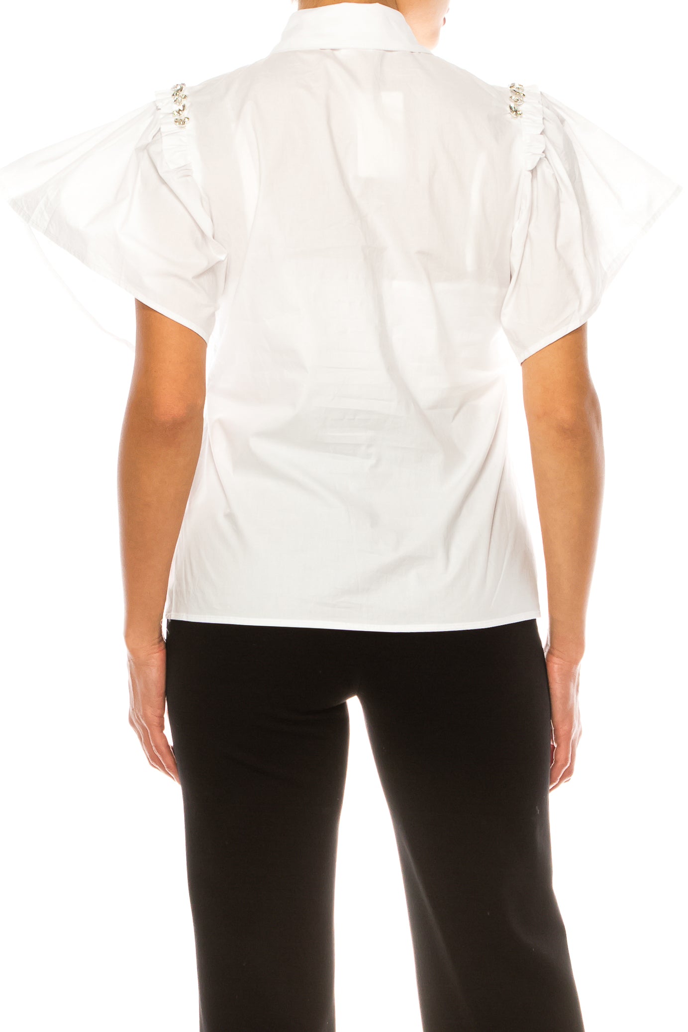 Vivid Short Sleeve Button-Down Bejeweled Shirt