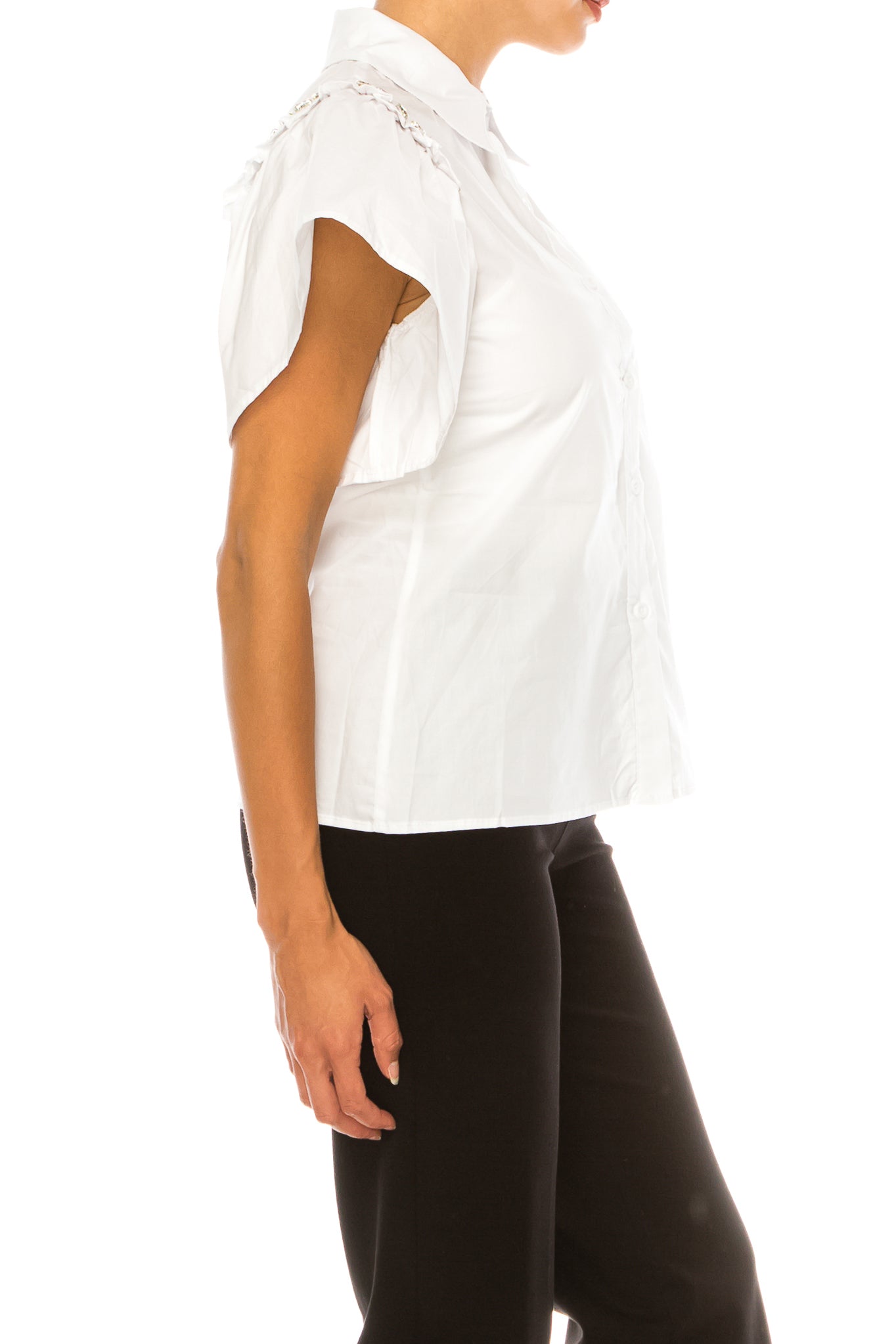 Vivid Short Sleeve Button-Down Bejeweled Shirt