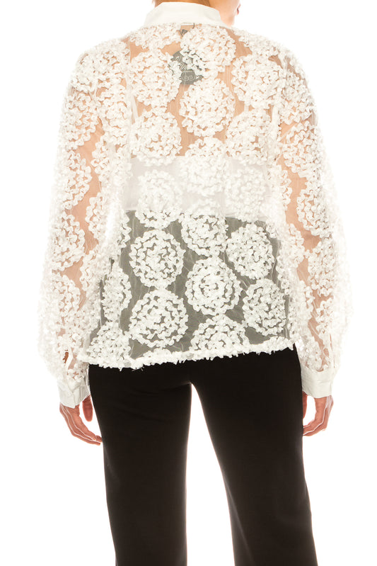 Vivid Long Sleeve Circle Applique Button-Down Top