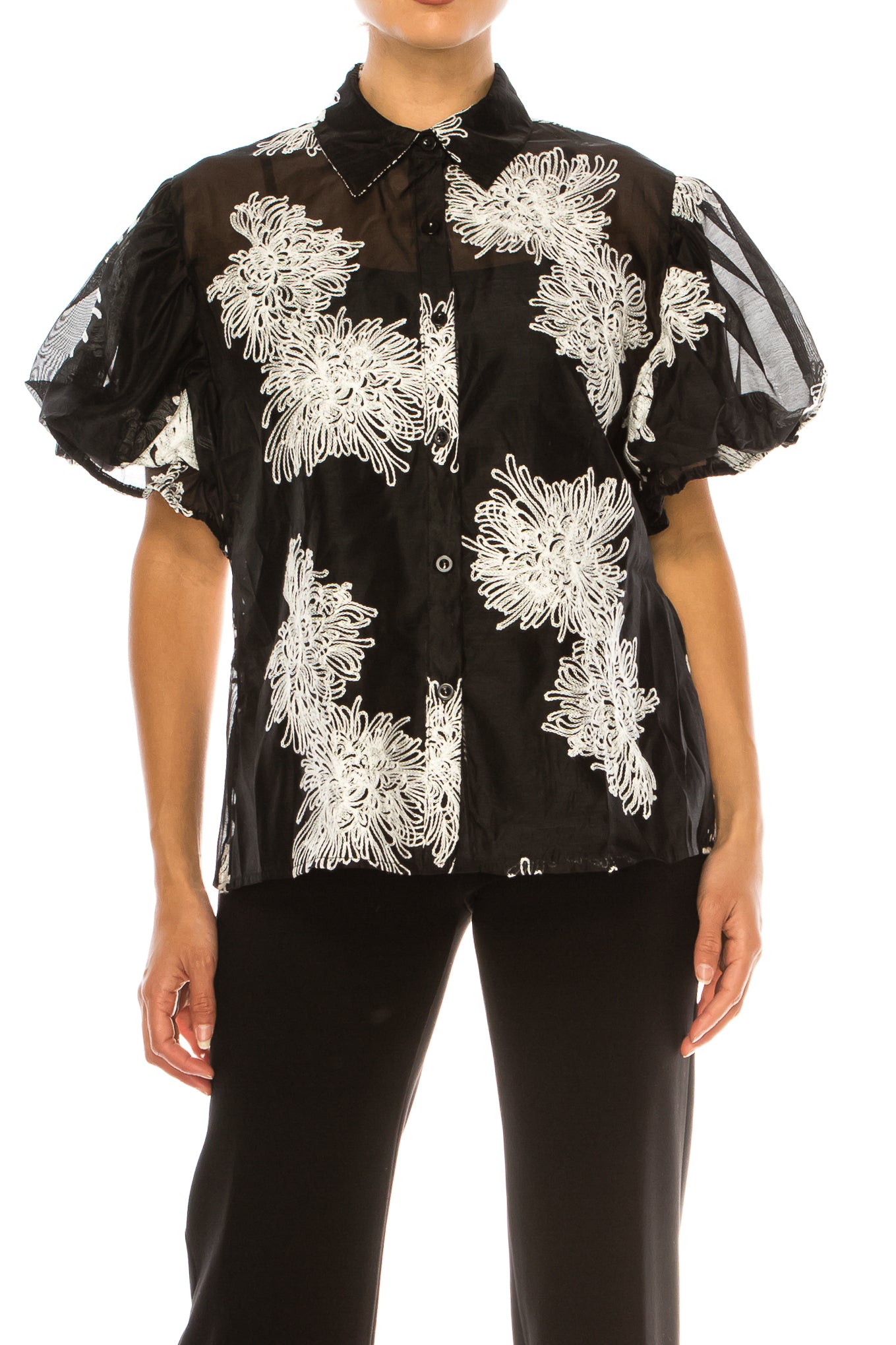 Vivid Short Sleeve Embroidered Button Down Shirt