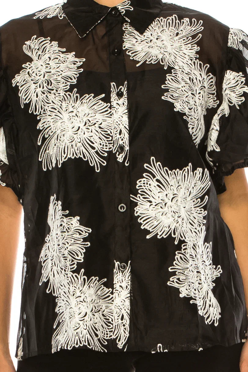 Vivid Short Sleeve Embroidered Button Down Shirt