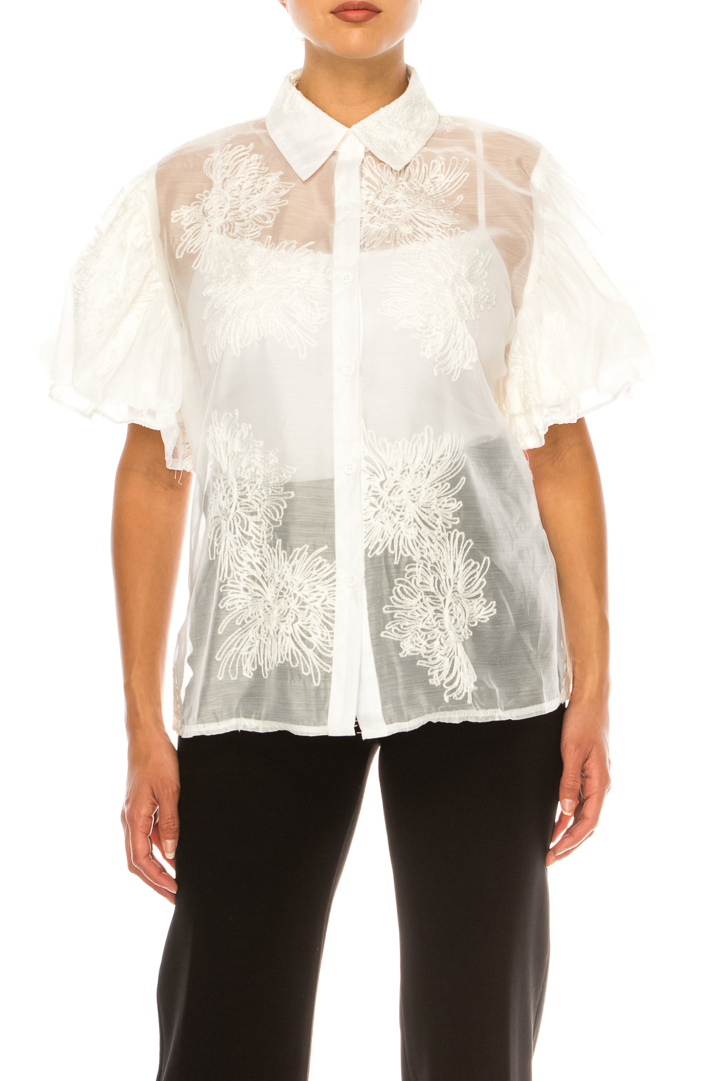 Vivid Short Sleeve Embroidered Button Down Shirt