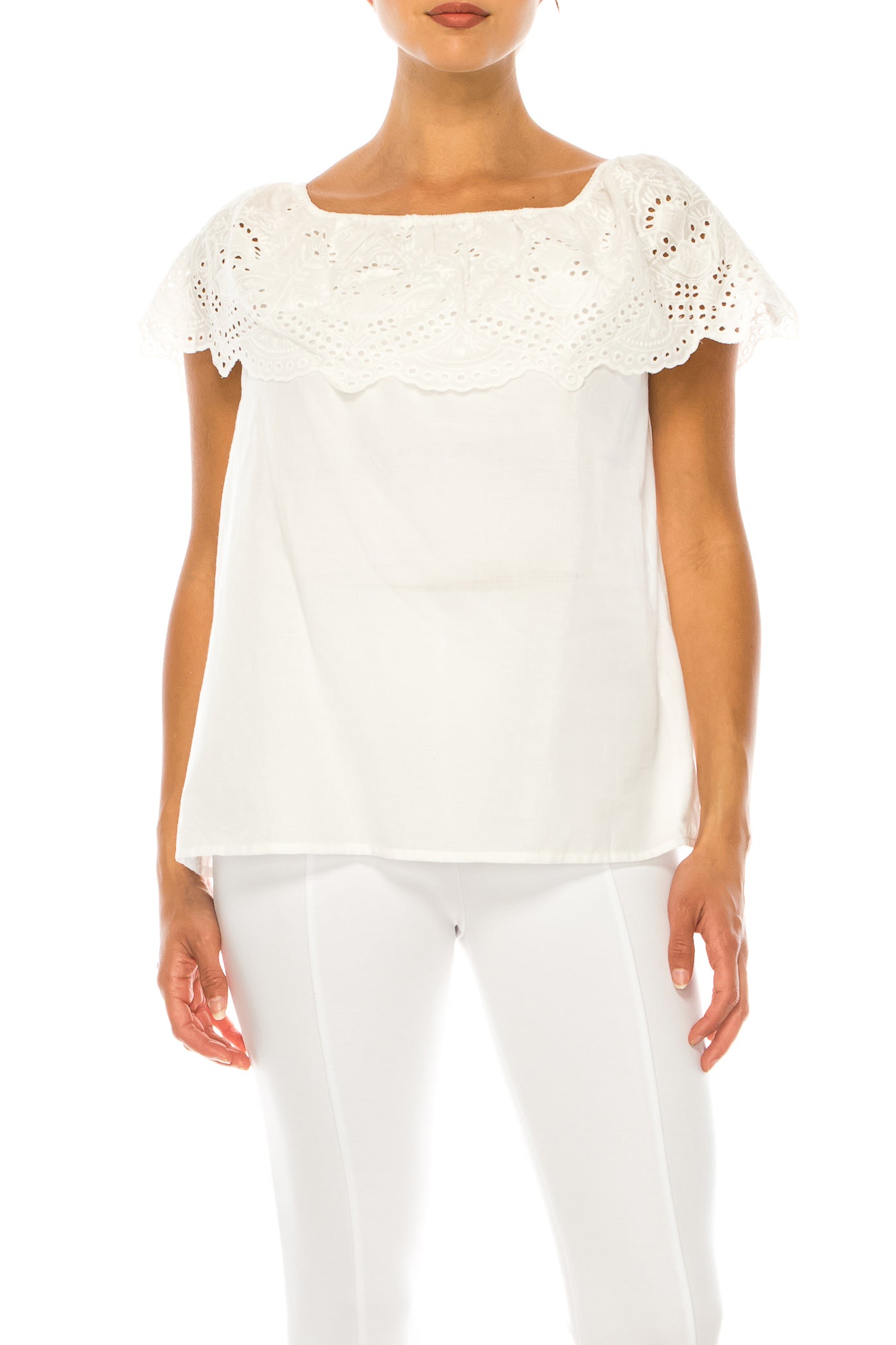 Vivid Eyelet Off the Shoulder Shirt