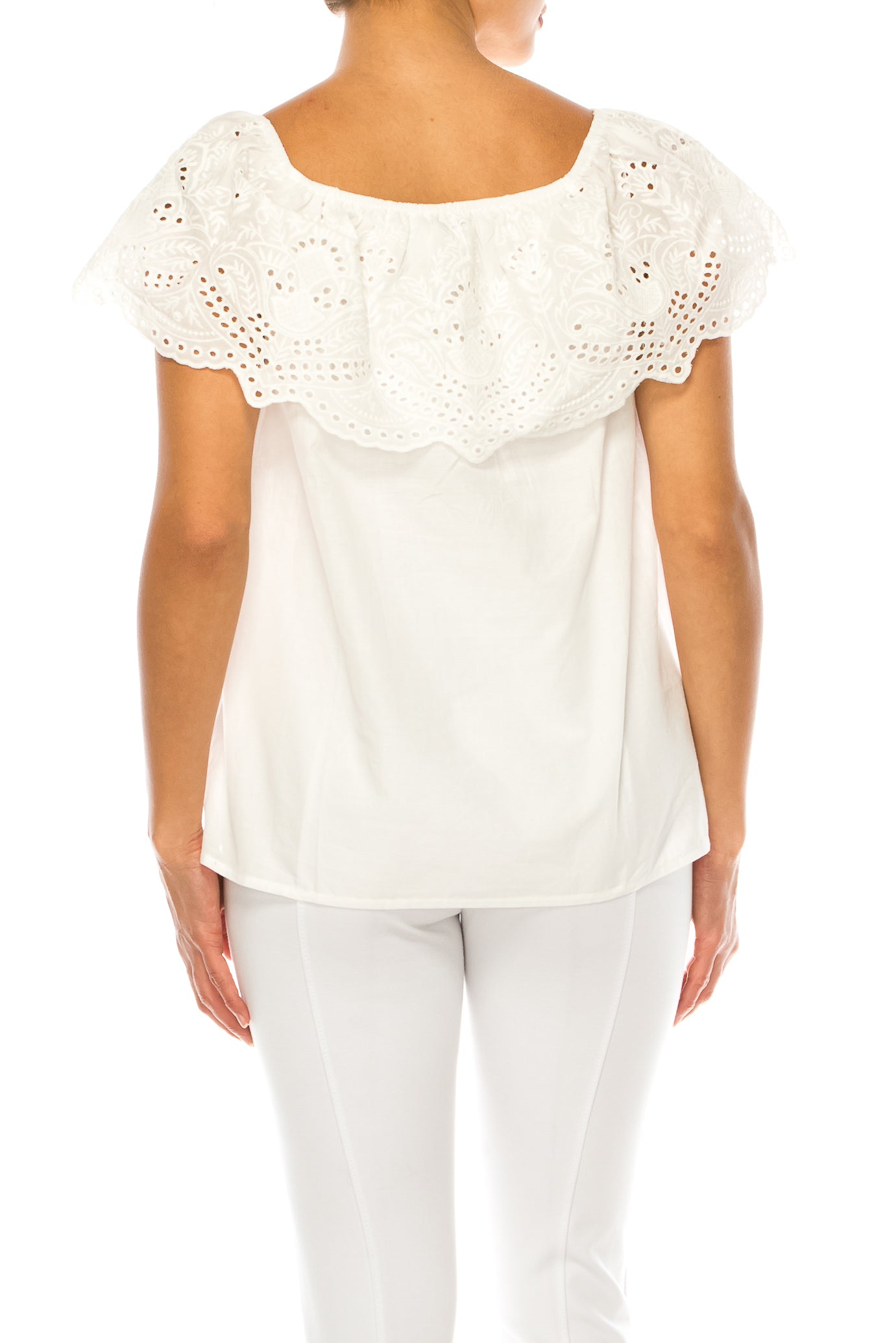 Vivid Eyelet Off the Shoulder Shirt
