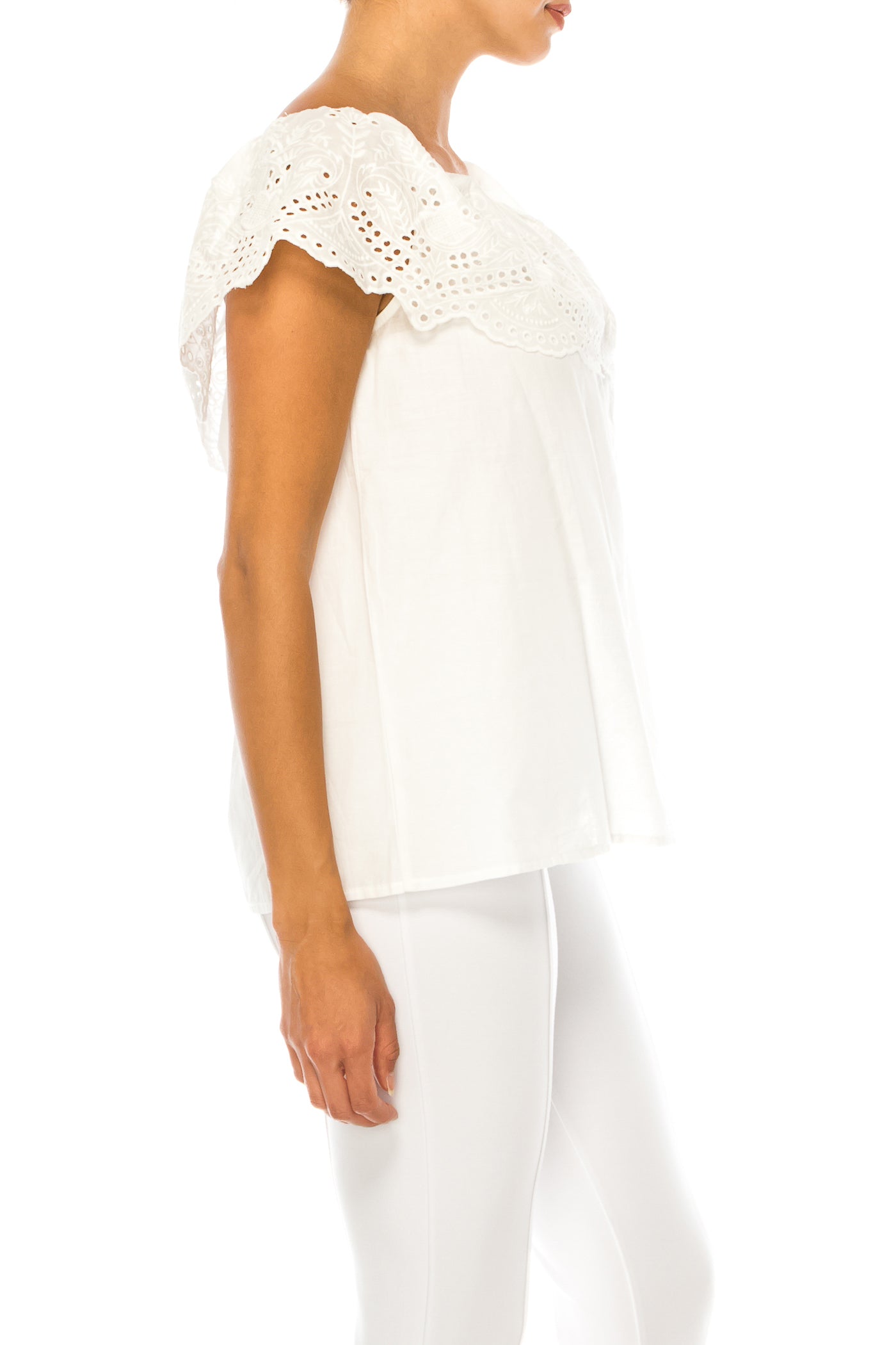 Vivid Eyelet Off the Shoulder Shirt