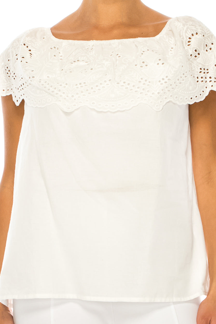 Vivid Eyelet Off the Shoulder Shirt