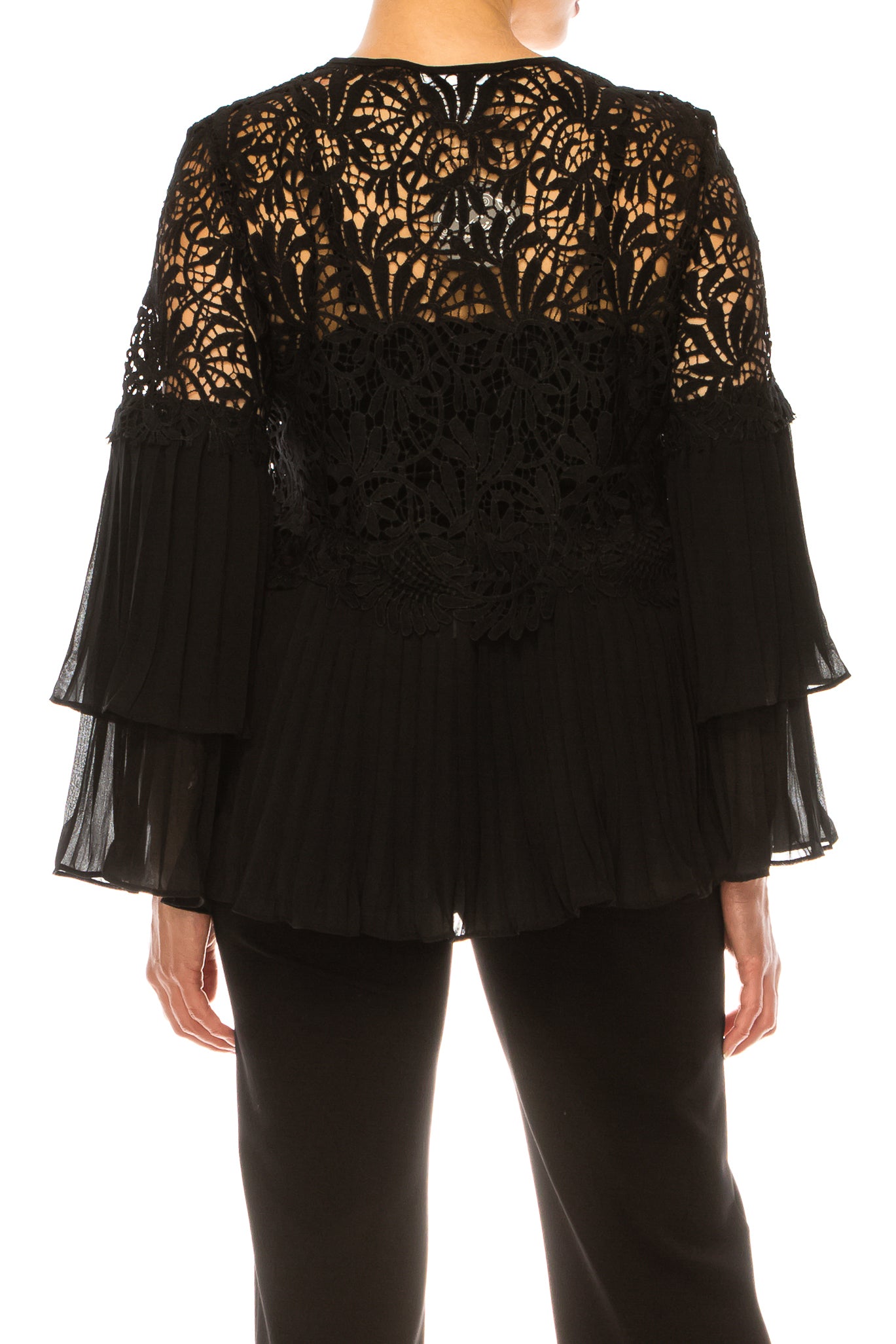 Vivid Pleated Layered Long Sleeve Lace Top