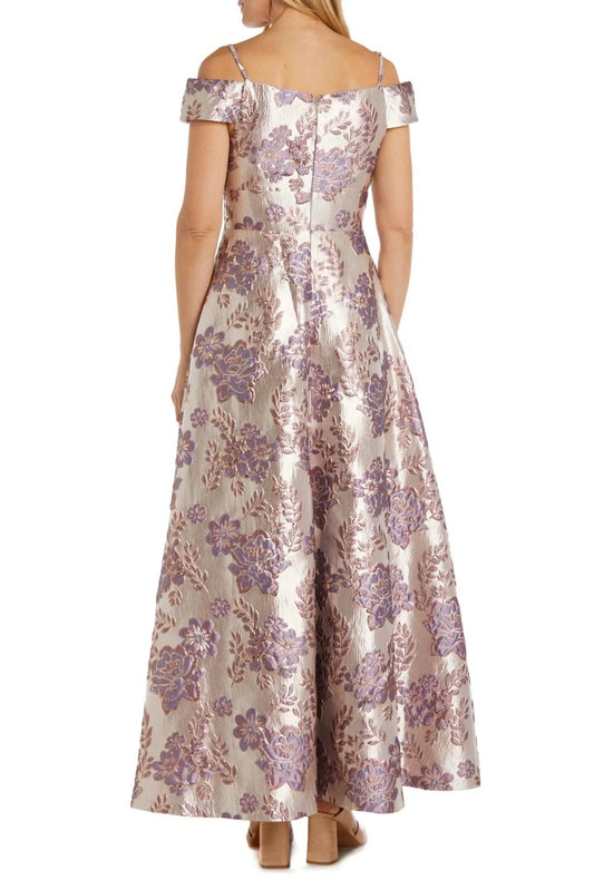 Nightway Lavender Mauve Off The Shoulder Brodcade Gown