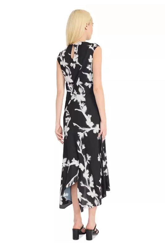LUXELY Floral Print Sleeveless Drop Waist Midi Dress