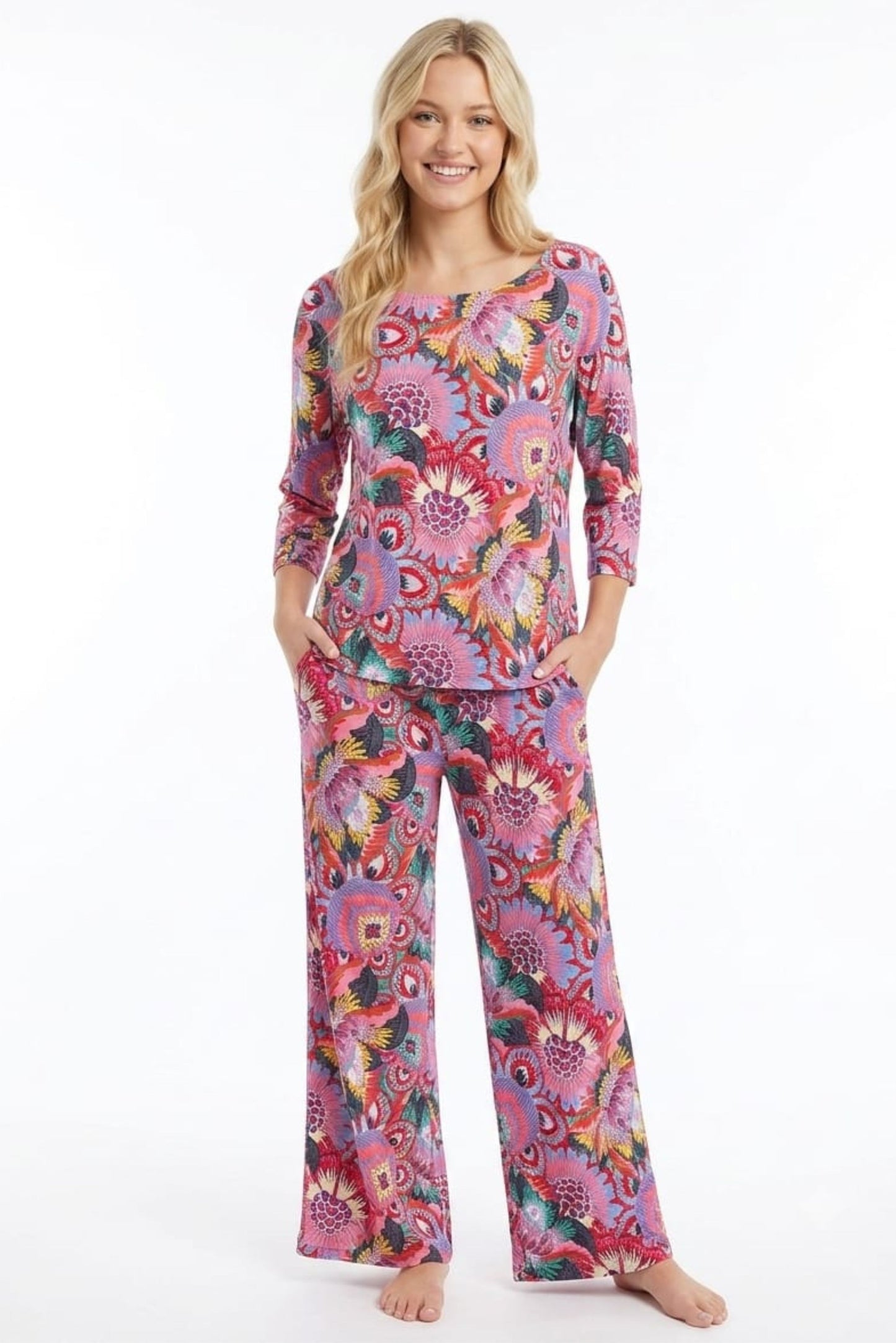 Zac & Rachel Printed Wide-Leg Drawstring Pull-On Pants