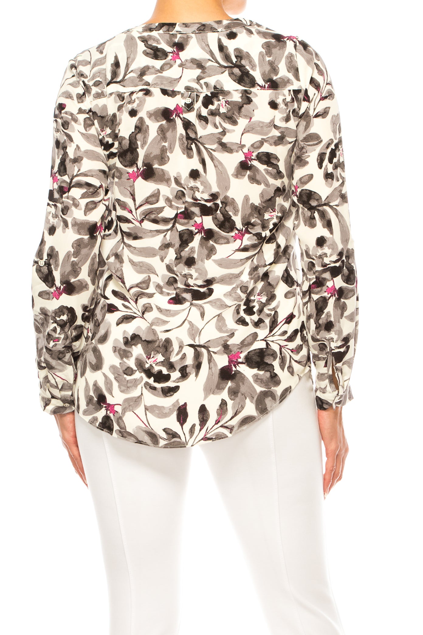 Zac & Rachel Printed Roll-Up Sleeve Split-Neck Top