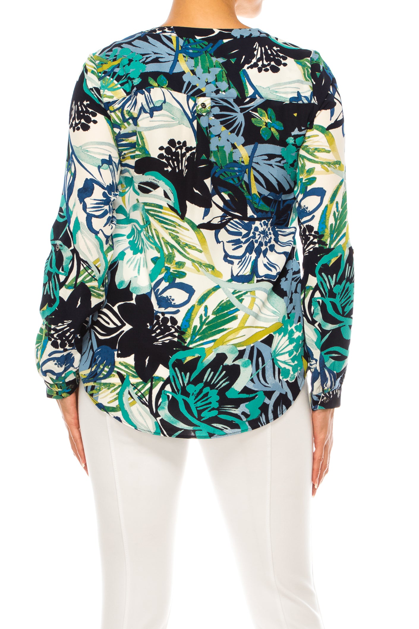 Zac & Rachel Printed Roll-Up Sleeve Split-Neck Top