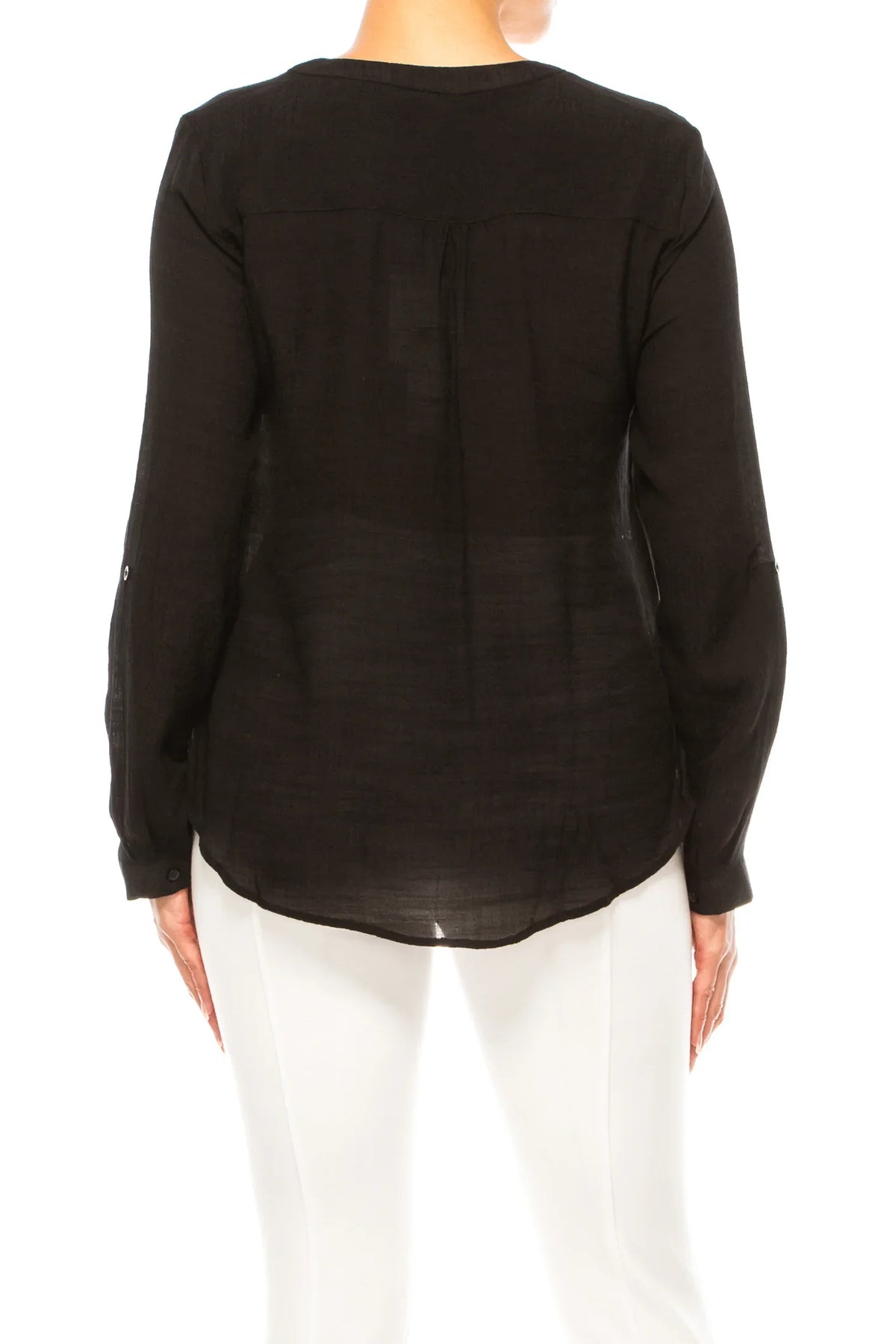 Zac & Rachel Convertible Roll-Sleeve Button-Down Blouse