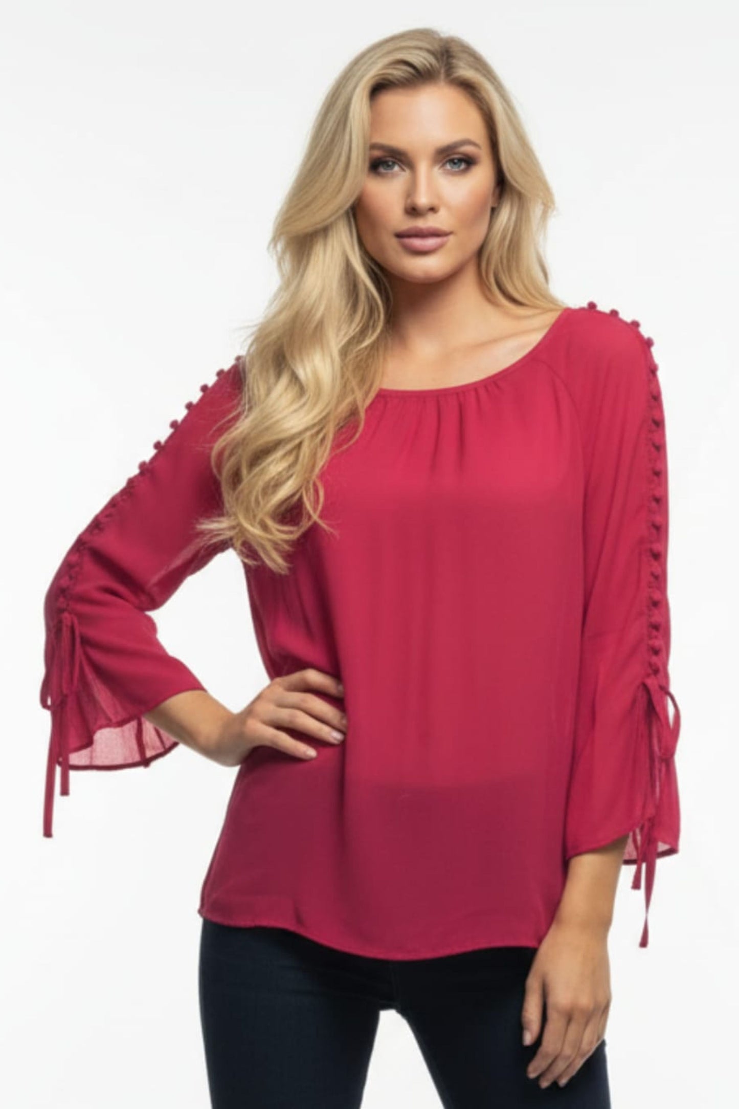 Zac & Rachel 3/4 Sleeve Boat Neckline Blouse