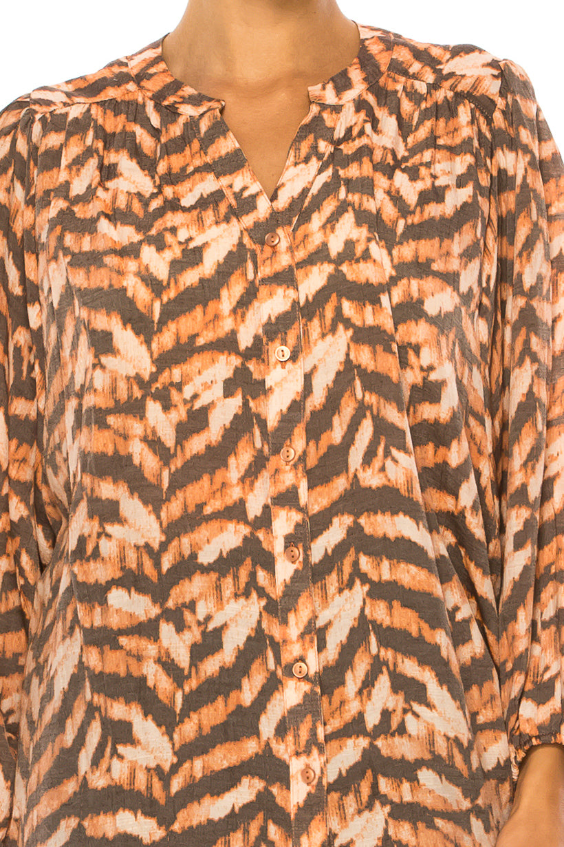 Zac & Rachel Printed Button Down Long Sleeve Top