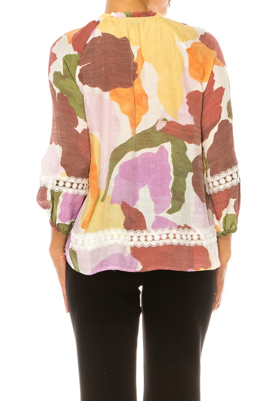 Zac & Rachel Tie Neck Button Down Peasant Top