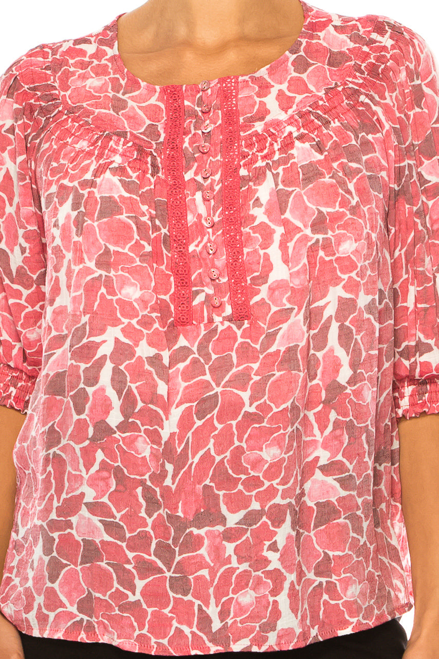 Zac & Rachel Smocked Embroidered Lace Peasant Top