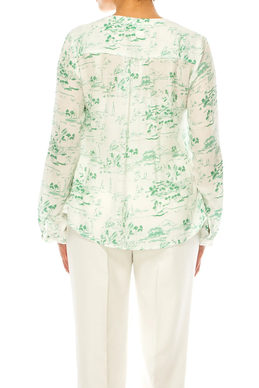 Zac & Rachel Printed 3/4 Sleeve Button Down Top