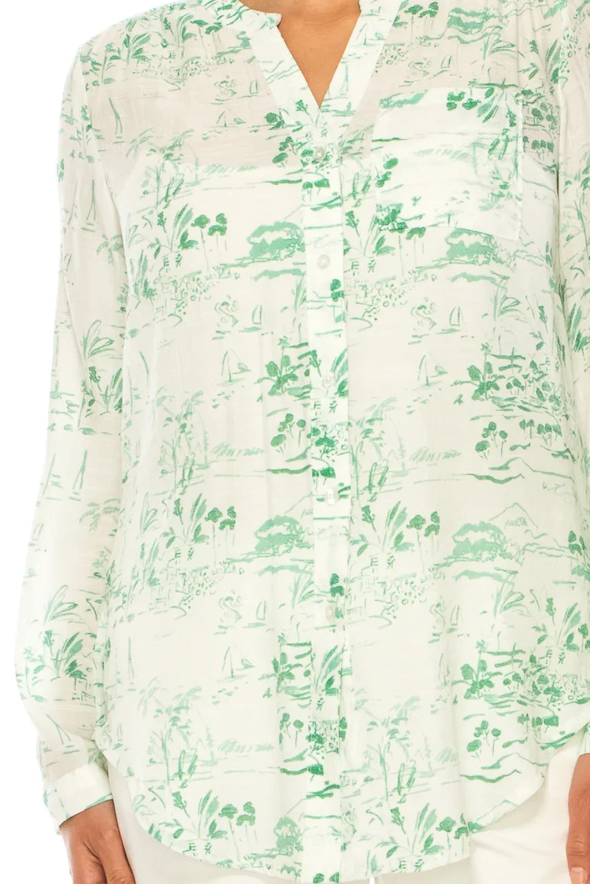 Zac & Rachel Printed 3/4 Sleeve Button Down Top