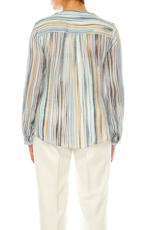 Zac & Rachel Printed 3/4 Sleeve Button Down Top