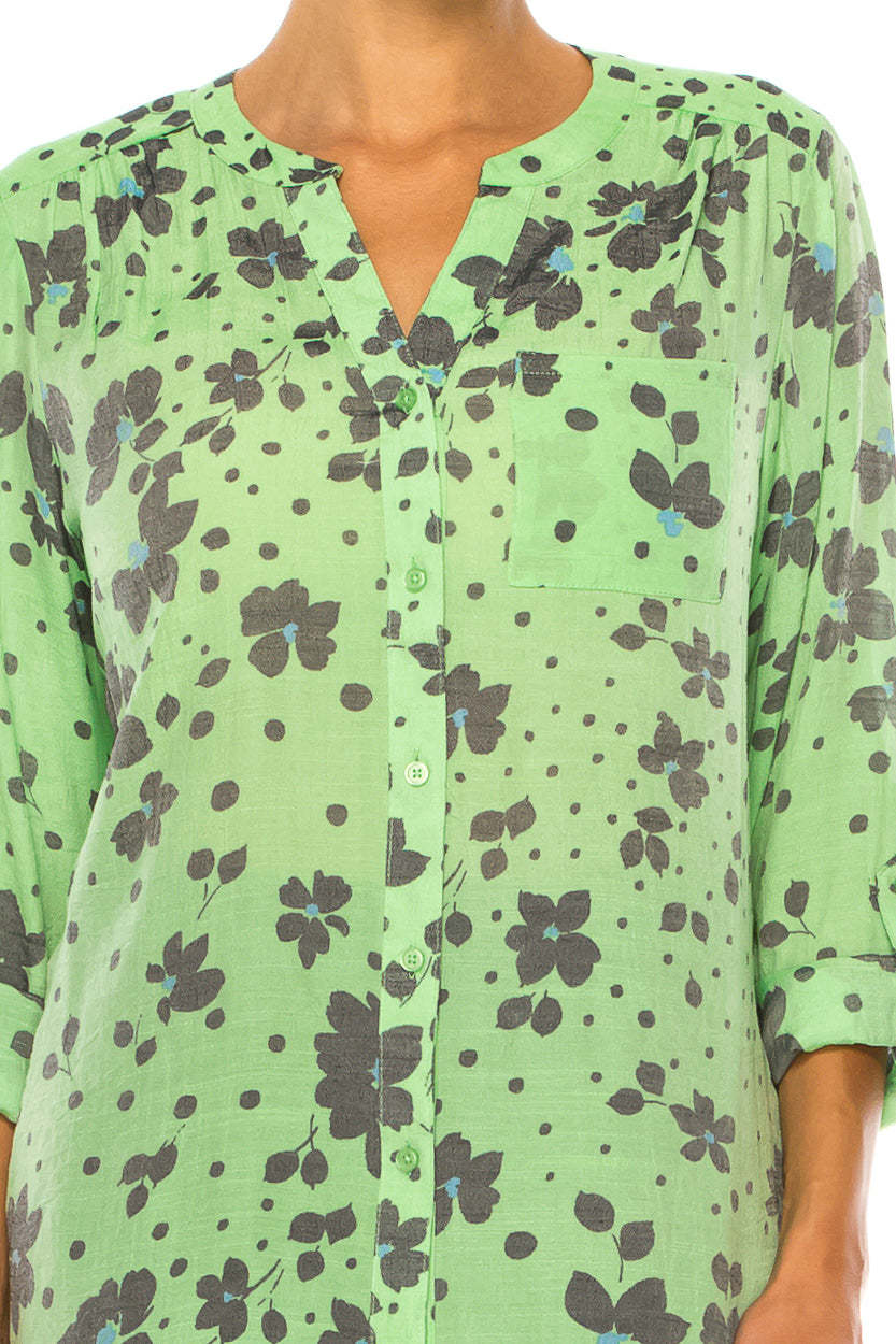 Zac & Rachel Printed 3/4 Sleeve Button Down Top