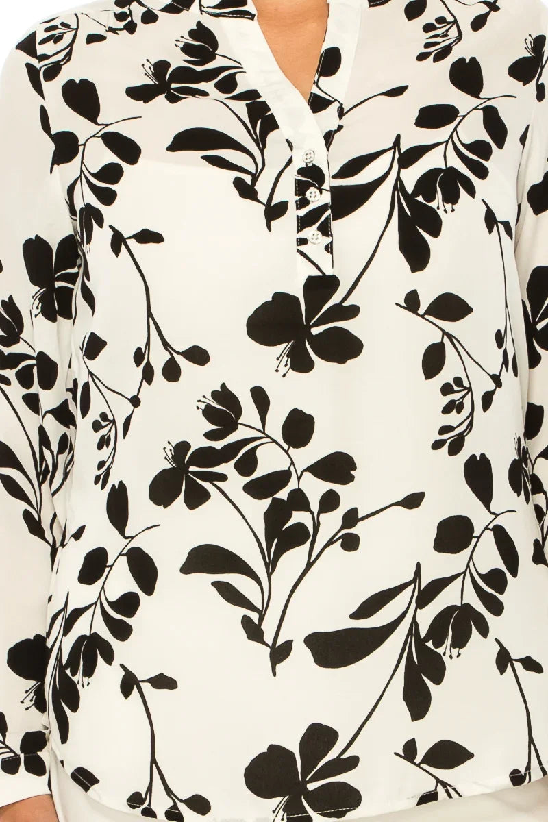 Zac & Rachel Printed Roll-Up Sleeve Split-Neck Top
