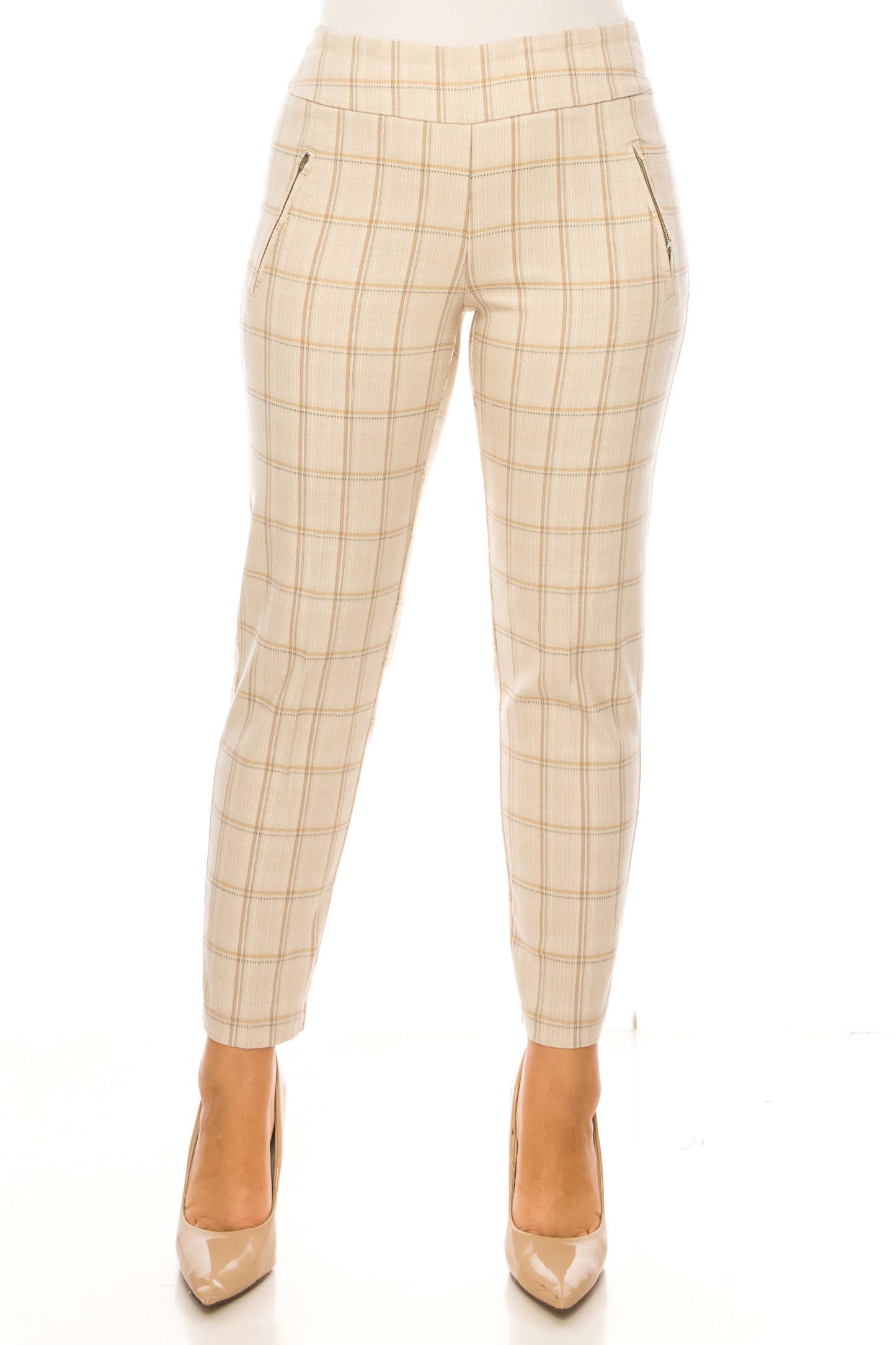 Zac & Rachel Slim Leg Pull-On Plaid Pants