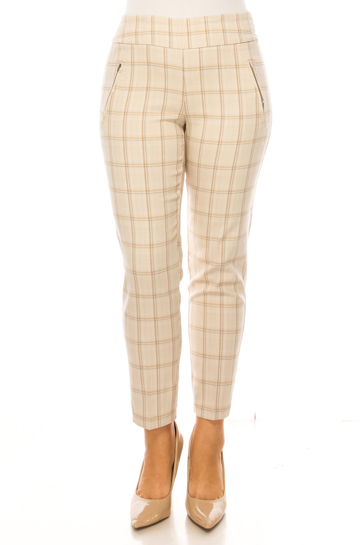 Zac & Rachel Slim Leg Pull-On Plaid Pants
